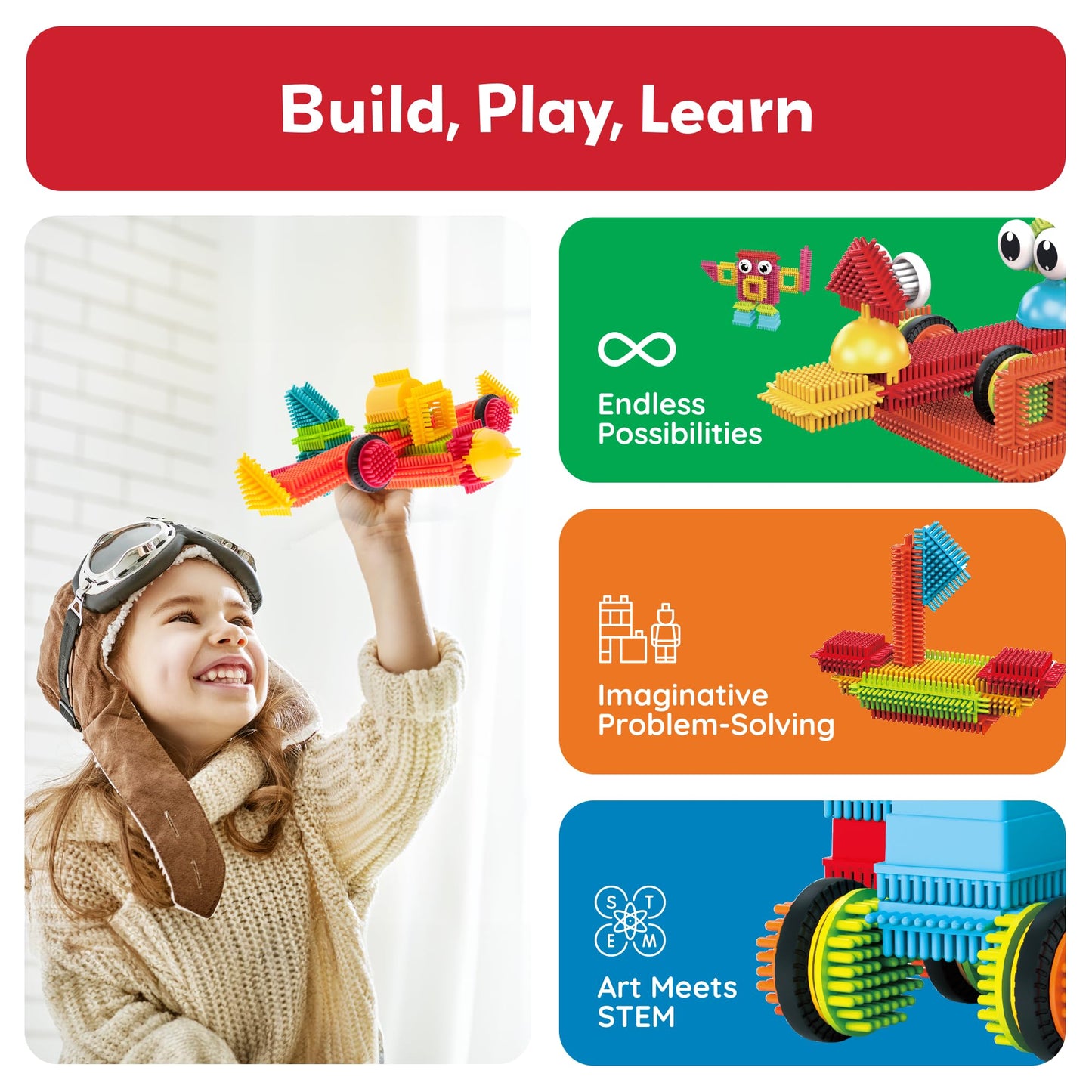 PicassoTiles 120pcs Hedgehog Interlocking Blocks – STEM Learning Toy PTB120