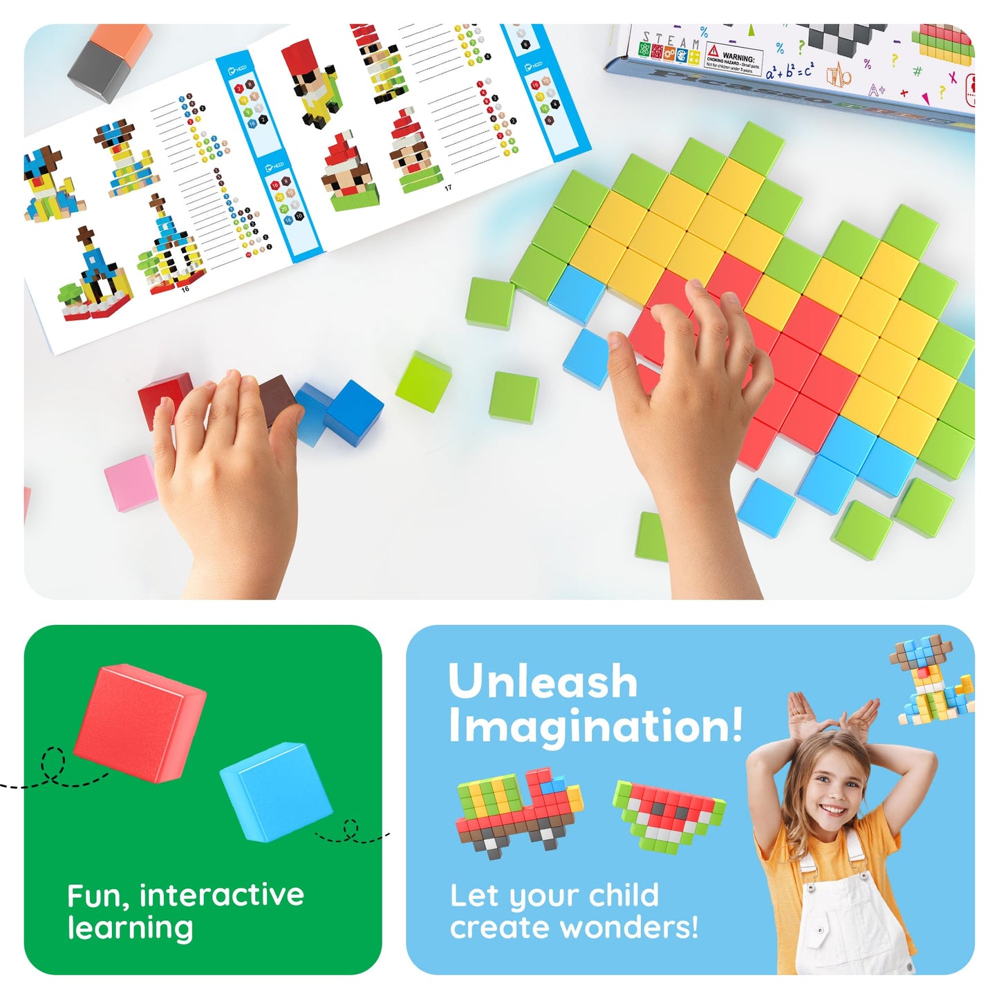 PicassoTiles 108pcs Magnetic Puzzle Cubes – STEM Building Toy for Kids 3+