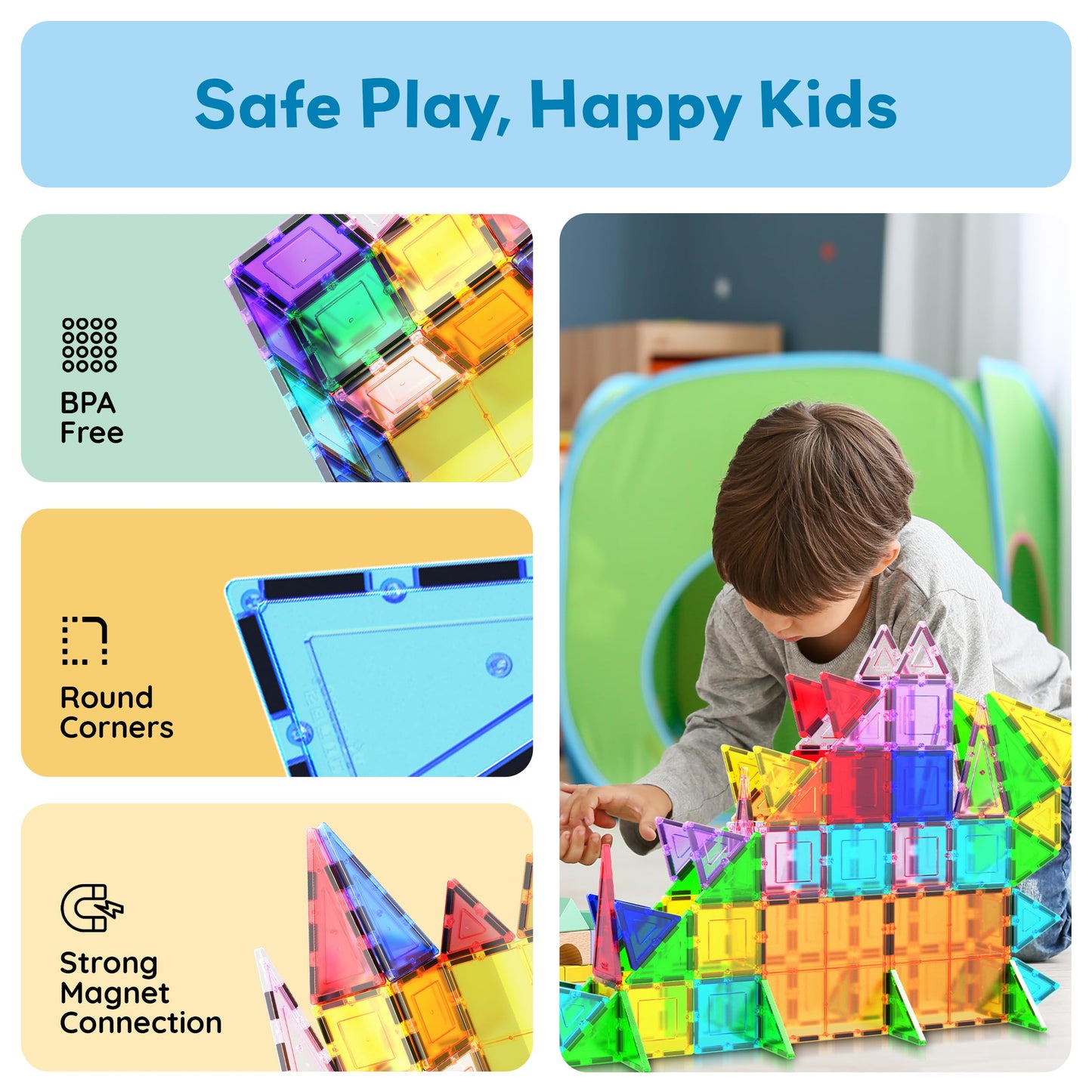 PicassoTiles Magnetic Tiles 101pcs – STEM Toy Set with Carry Case for Kids 3+