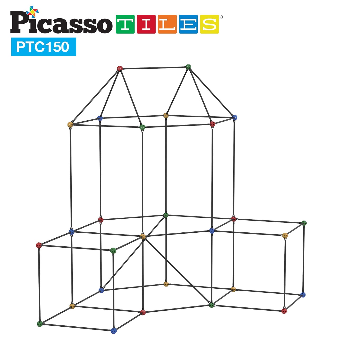 PicassoTiles Kids Fort Building Kit – 150-Piece STEM Construction Toy Set for Indoor & Outdoor Play