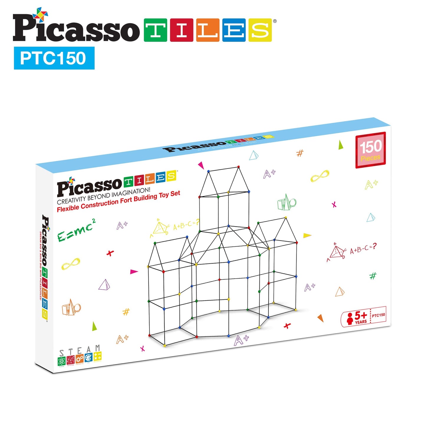 PicassoTiles Kids Fort Building Kit – 150-Piece STEM Construction Toy Set for Indoor & Outdoor Play
