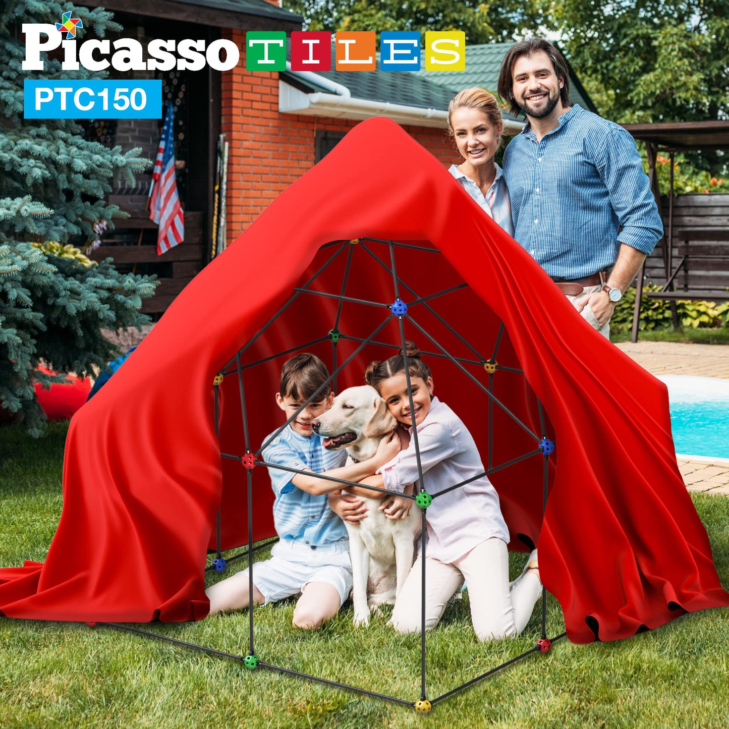 PicassoTiles Kids Fort Building Kit – 150-Piece STEM Construction Toy Set for Indoor & Outdoor Play