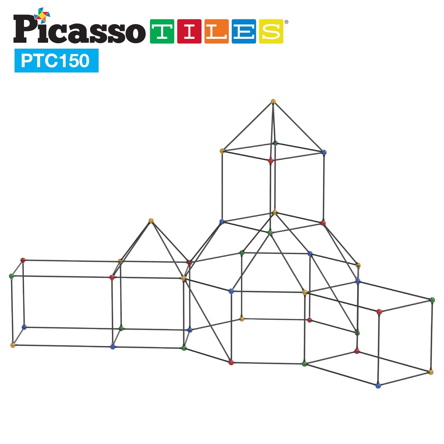 PicassoTiles Kids Fort Building Kit – 150-Piece STEM Construction Toy Set for Indoor & Outdoor Play