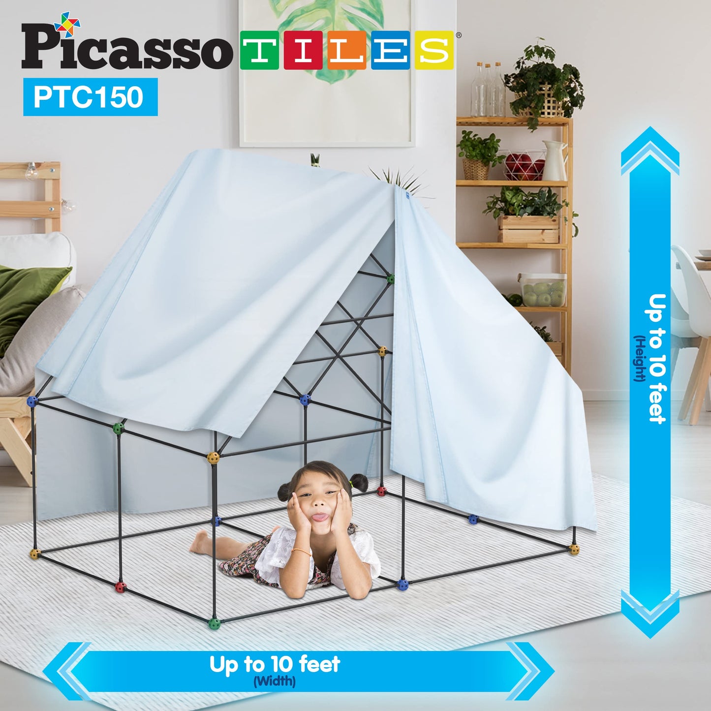 PicassoTiles Kids Fort Building Kit – 150-Piece STEM Construction Toy Set for Indoor & Outdoor Play