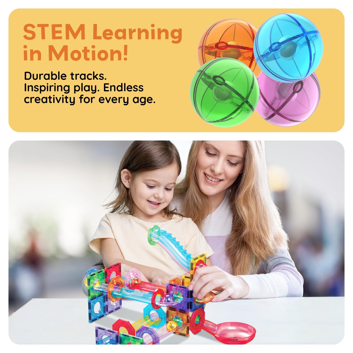 PicassoTiles 8pc Marbles – Magnetic Track Tiles STEM Toy for Kids 3+