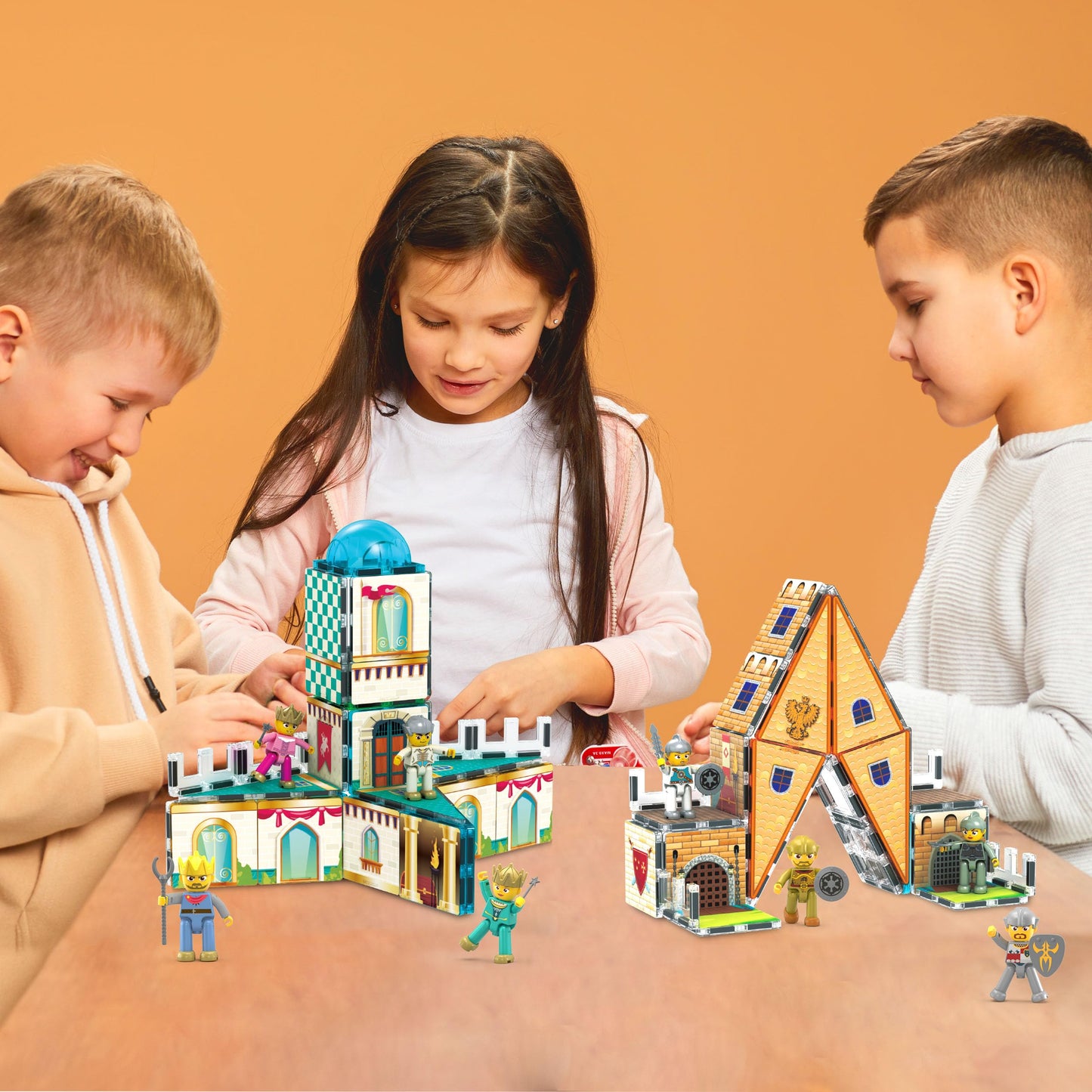 PicassoTiles 70pc Medieval Castle Magnetic Tile Set – 2in1 8 Figures | STEM Building Blocks for Kids 3+