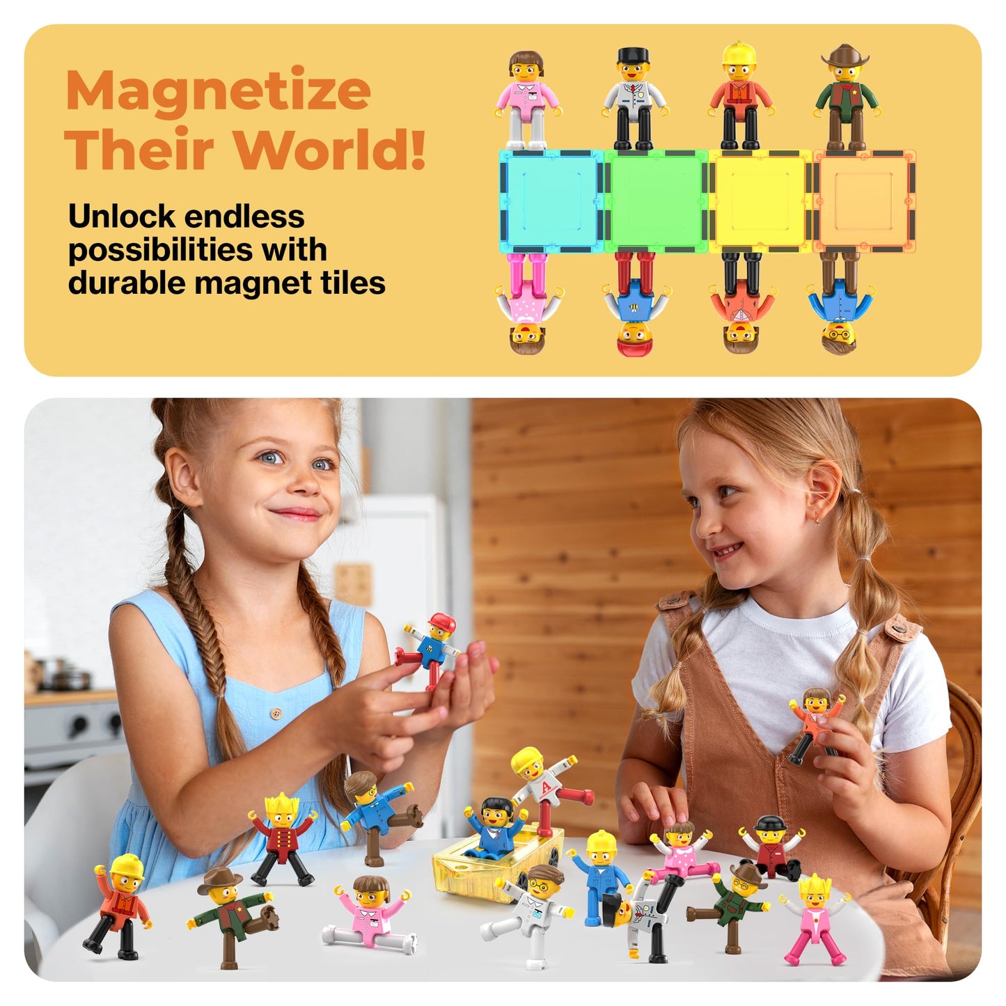 PicassoTiles 16pc Magnetic Character Figures Expansion Set – Toddler-Style Characters for Magnetic Tile Building