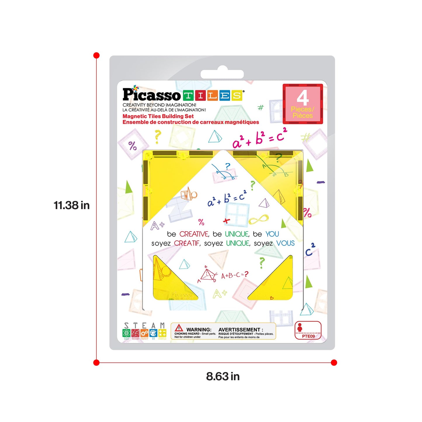 PicassoTiles 4pcs Magnetic Large Square Tiles – STEM Building Toy