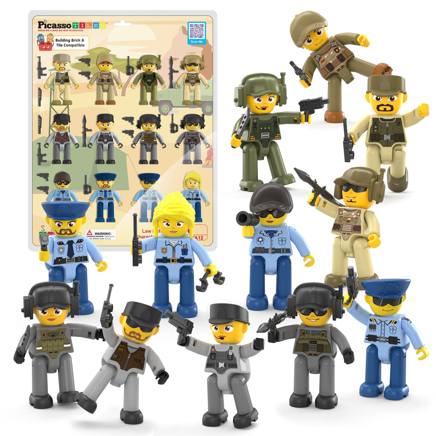 PicassoTiles Magnetic Action Figures – Law Enforcement Set PTA12 | STEM Building Tiles