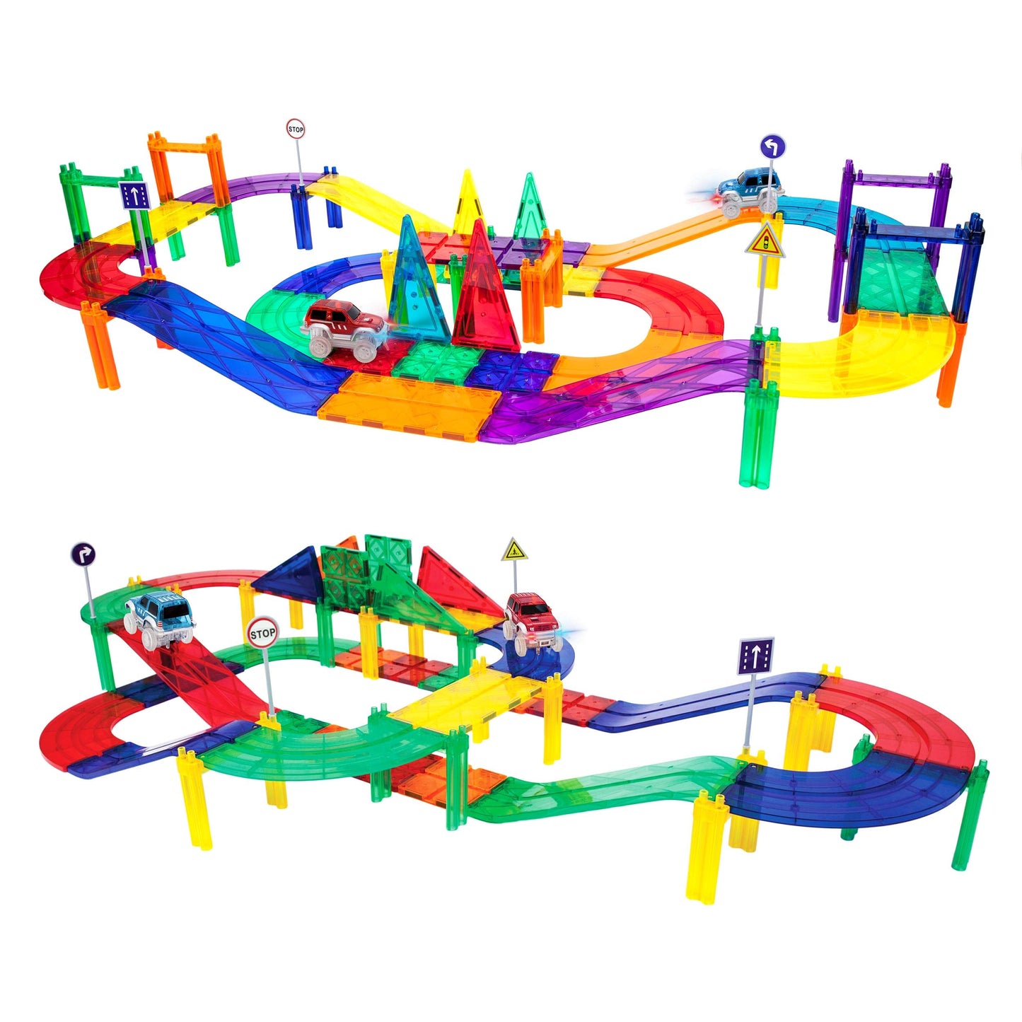 PicassoTiles 50pc Racecar Track Magnetic Tiles – STEM Preschool Toy for Kids 3+ | PTR50