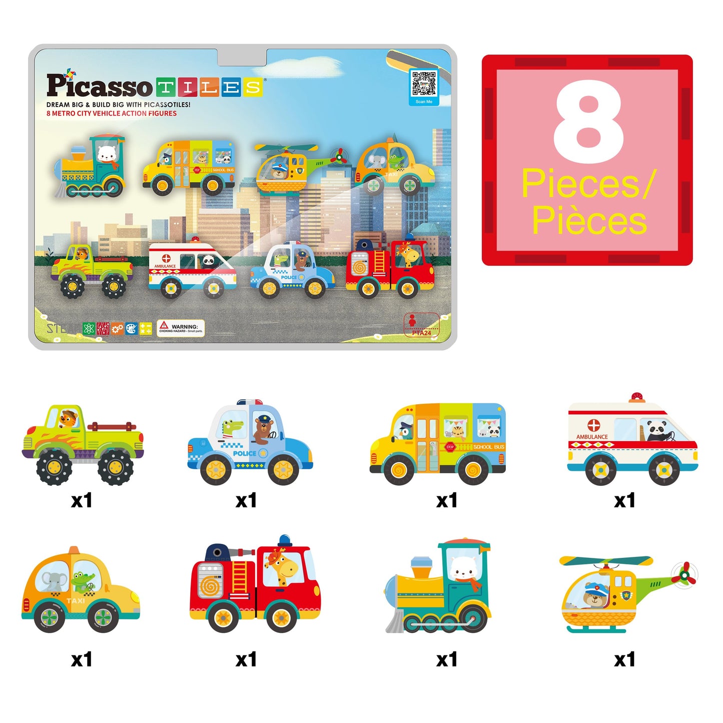 PicassoTiles 8pc Metro City Vehicle Magnet Set – STEM Construction Toys