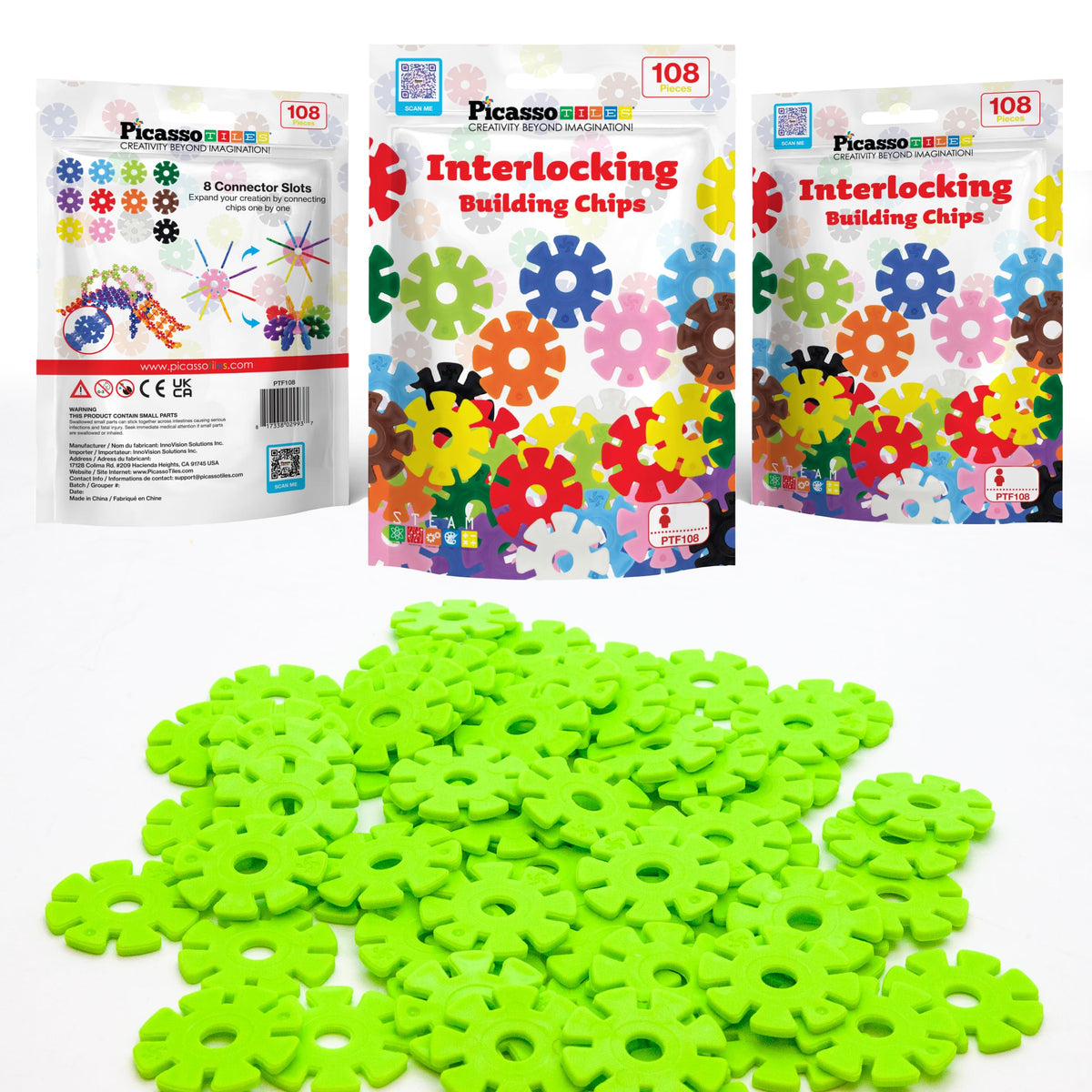 PicassoTiles Building Chips: Interlocking Discs Light Green | PTF108