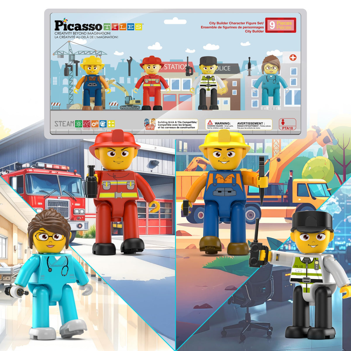 PicassoTiles Magnetic Tiles Action Figures – 4-Piece City Characters