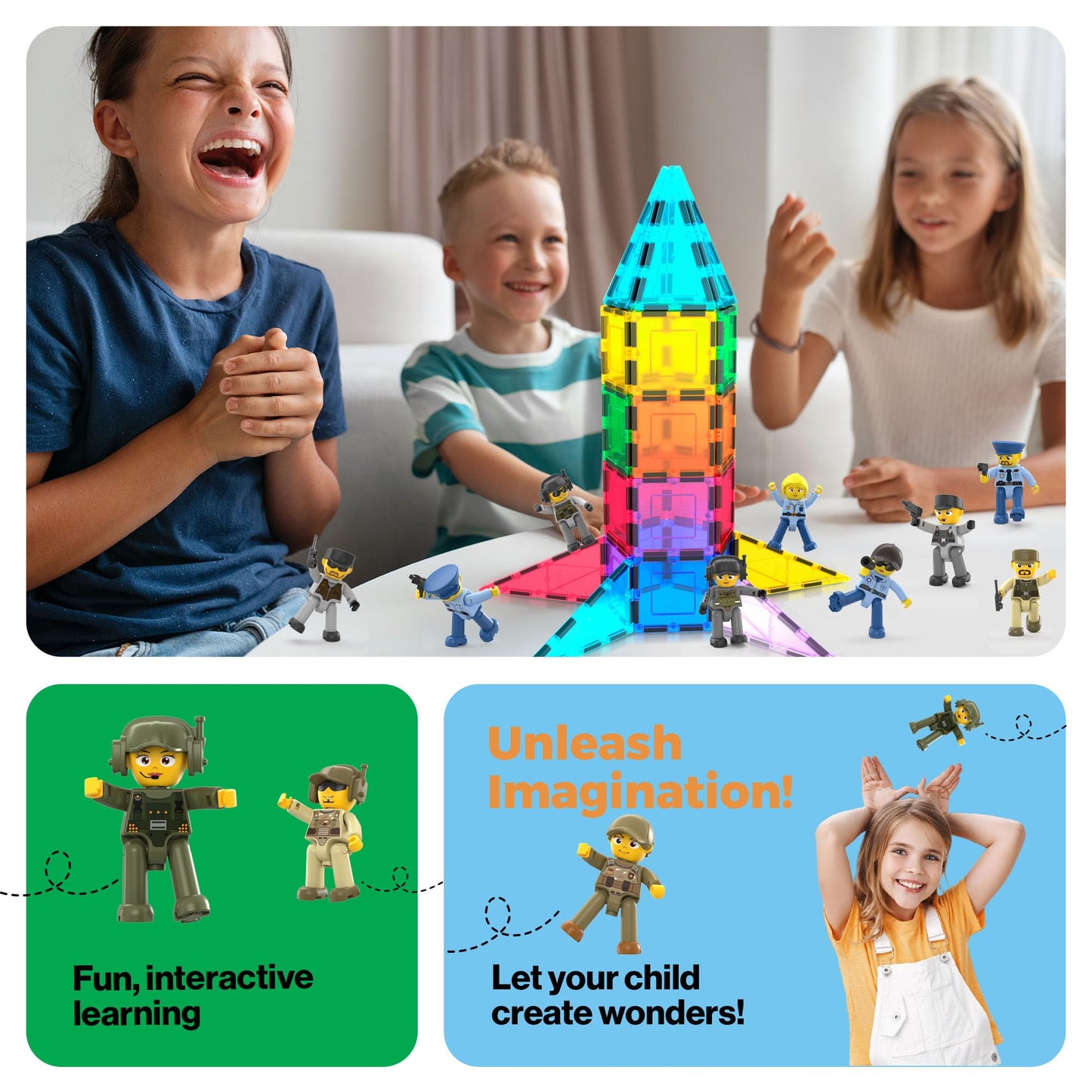 PicassoTiles Magnetic Action Figures – Law Enforcement Set PTA12 | STEM Building Tiles