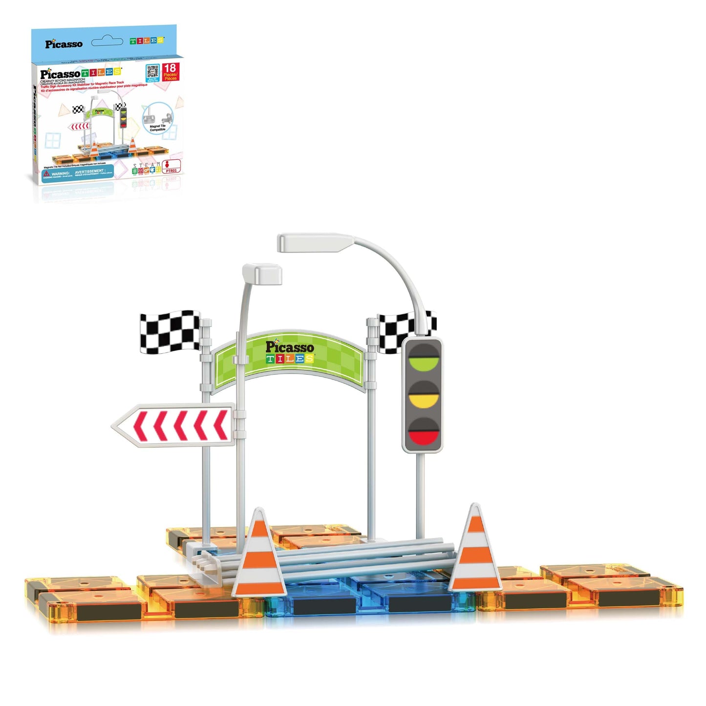 PicassoTiles Magnet Race Track Add-On Kit with Stabilizers & Stickers (Ages 3+)