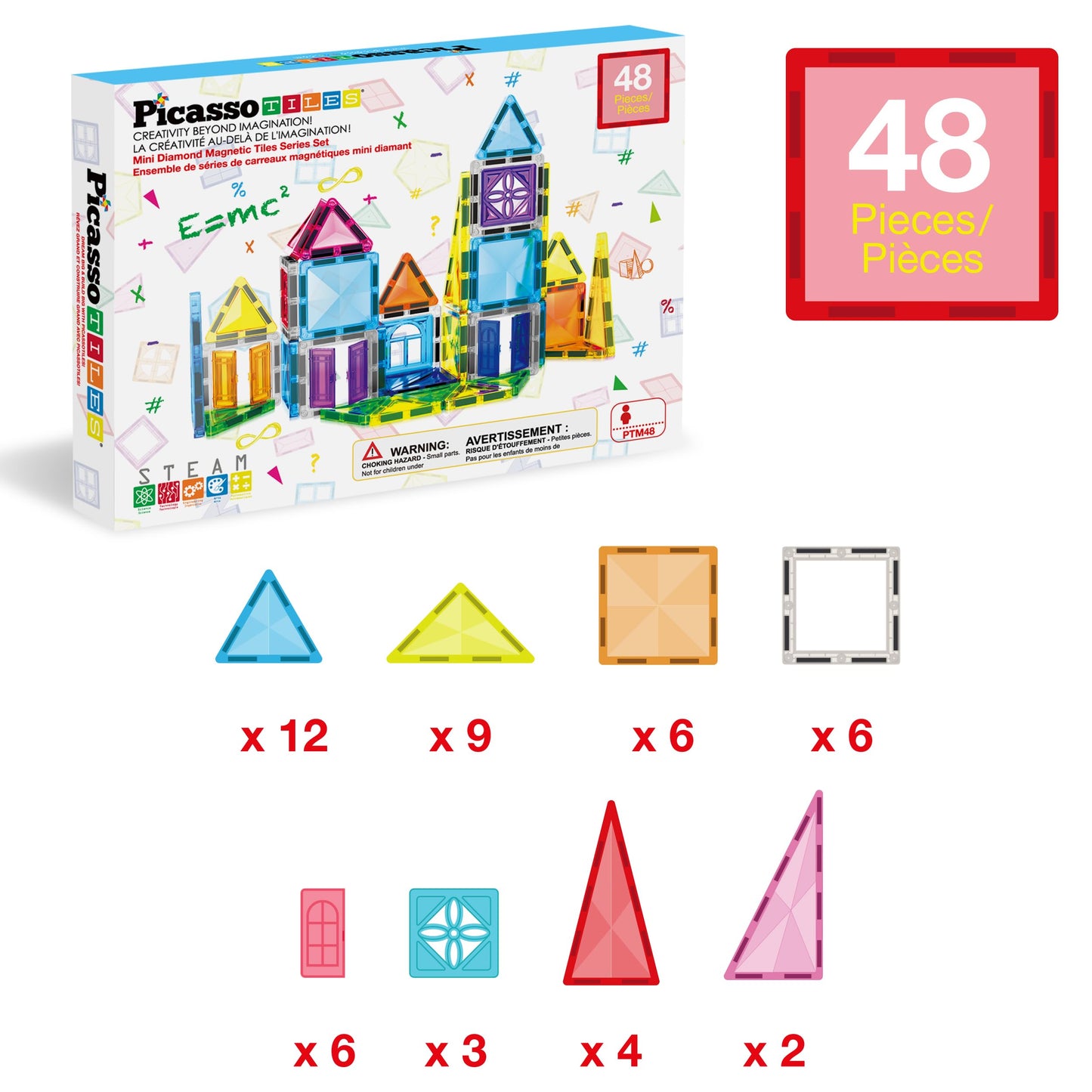 PicassoTiles 48-Piece Travel Magnet Tile Set with Doors & Windows | STEM Toy