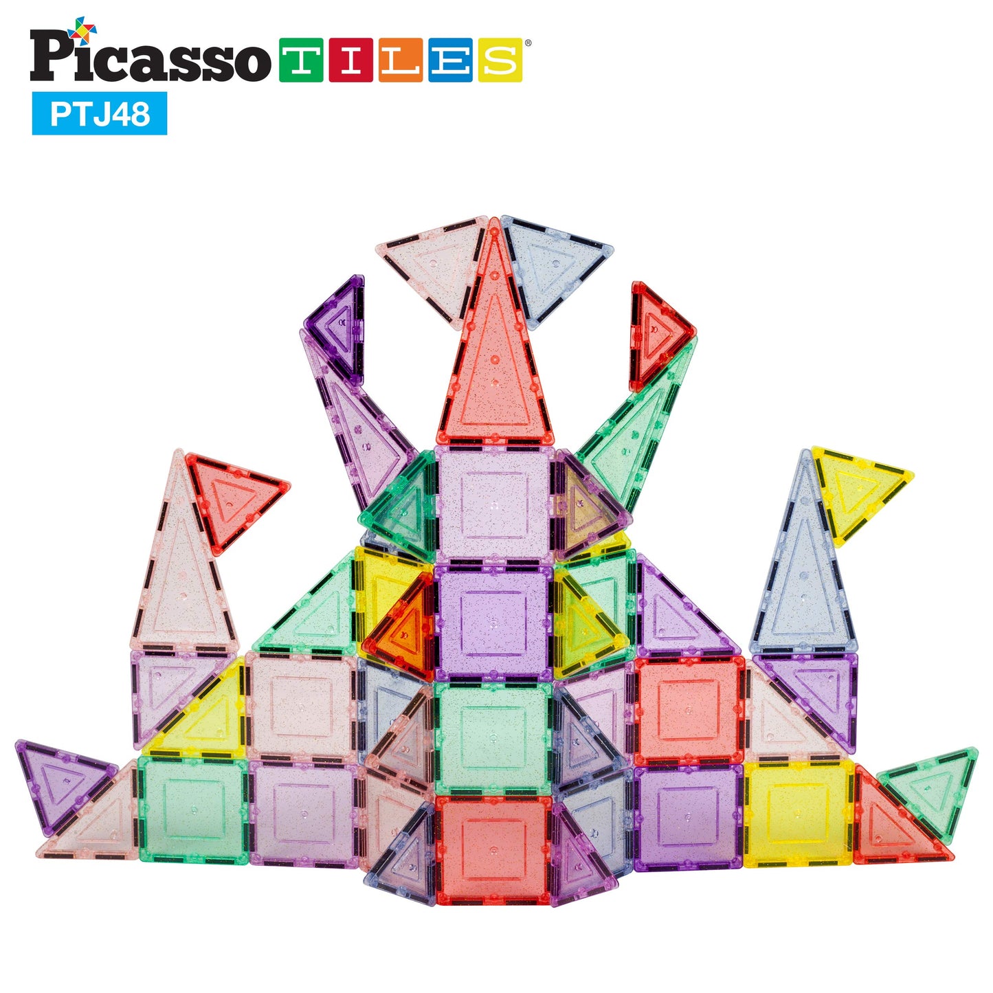 PicassoTiles Magnetic Tiles Blocks PTJ48 — Reflective Leaf Flakes STEM Building Set
