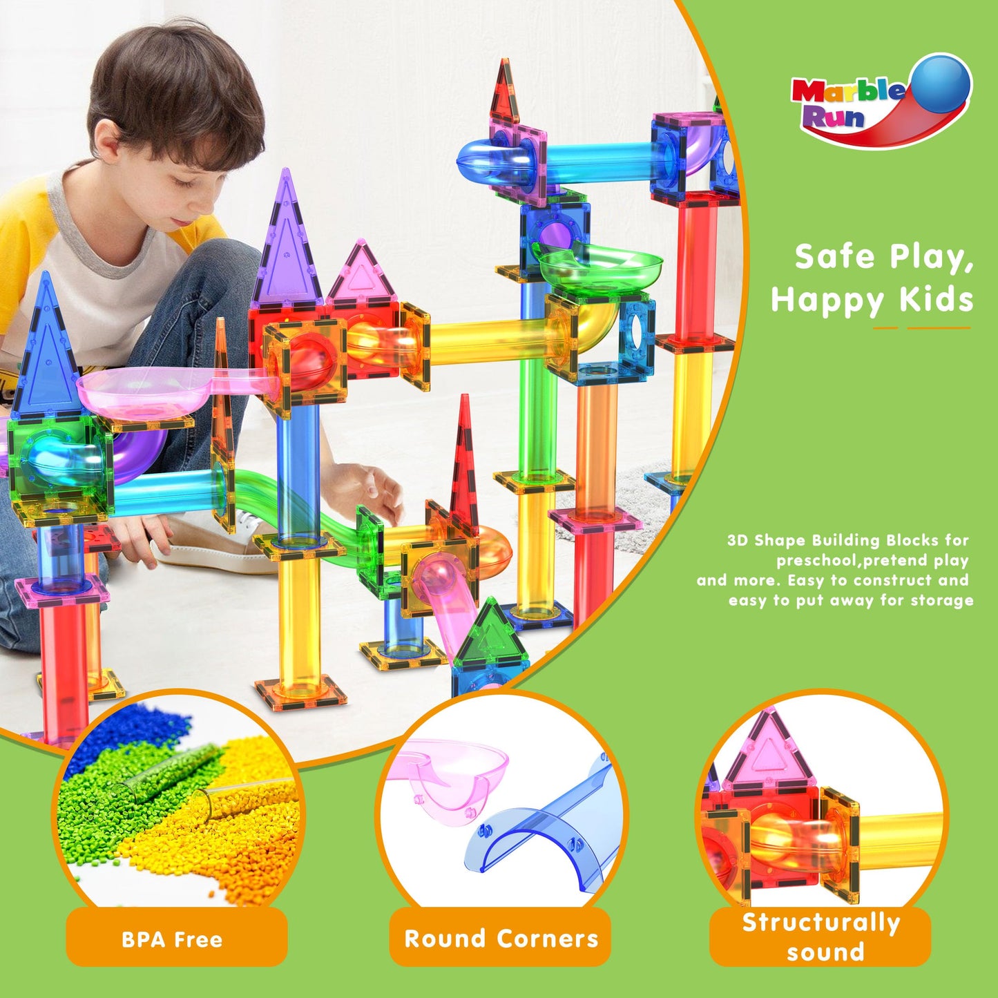 PicassoTiles 150pc Magnetic Marble Run Track Set – STEM Building Toy for Kids 3+