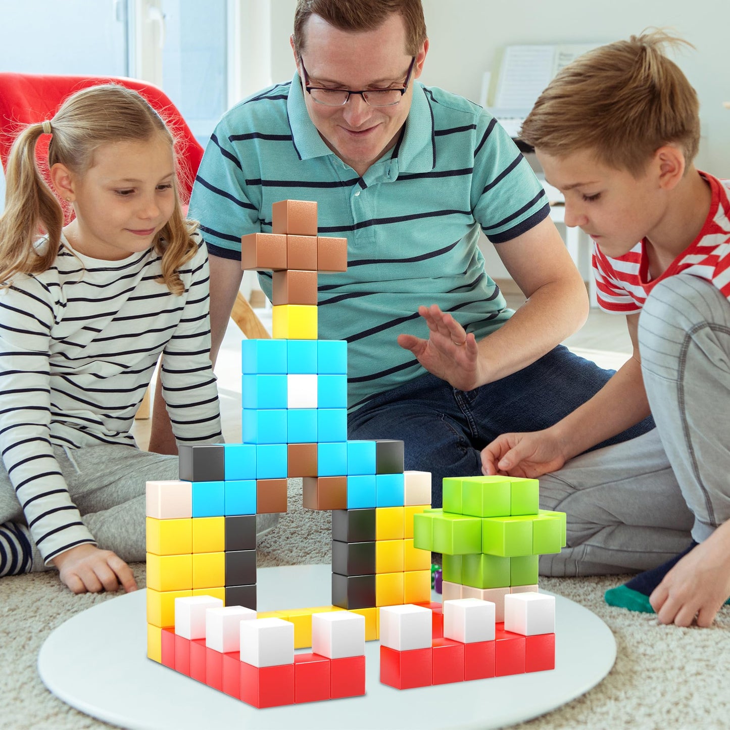 PicassoTiles 108pcs Magnetic Puzzle Cubes – STEM Building Toy for Kids 3+