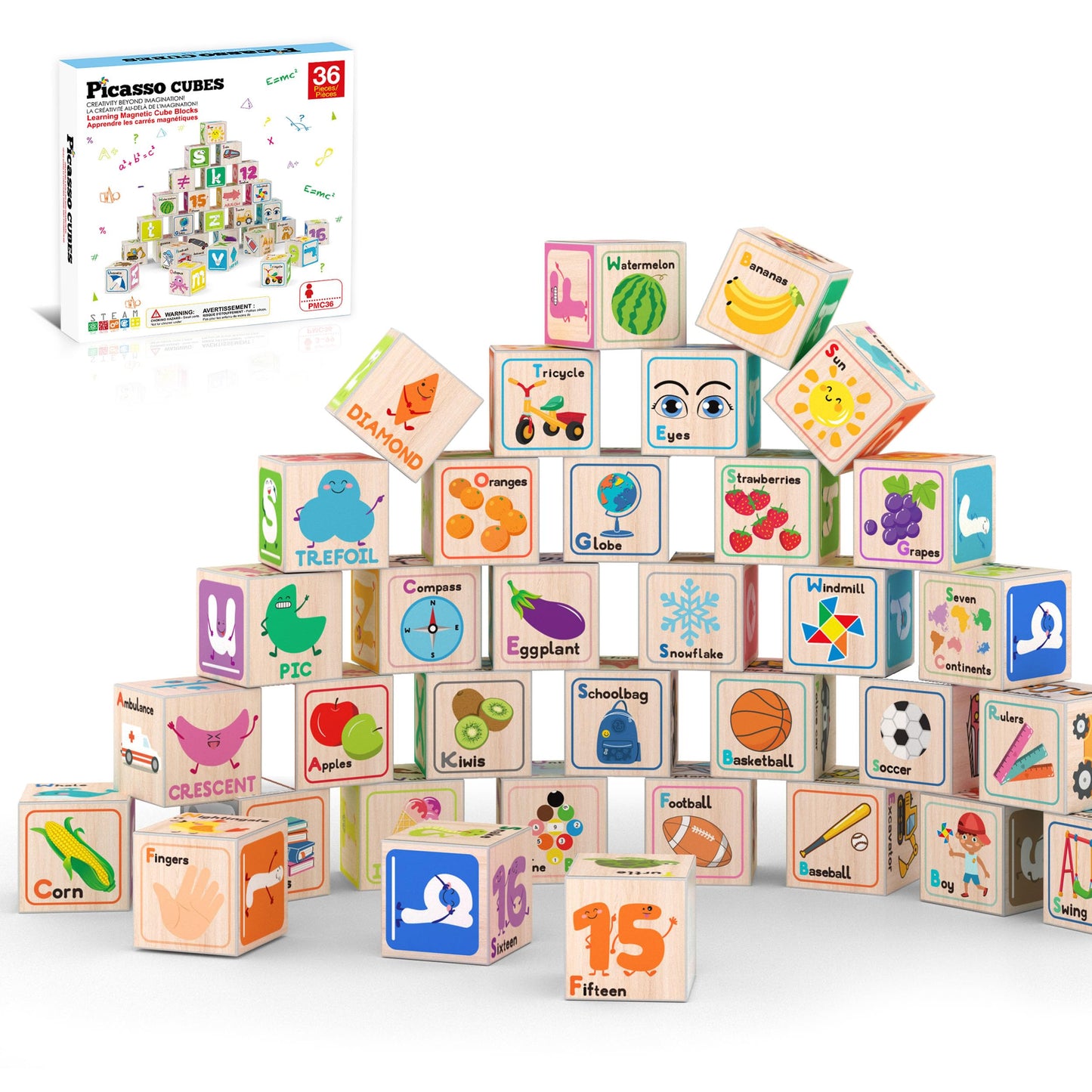 PicassoTiles Magnetic Cubes – 36-Piece Set with 216 Designs for STEAM Learning (Ages 3+)