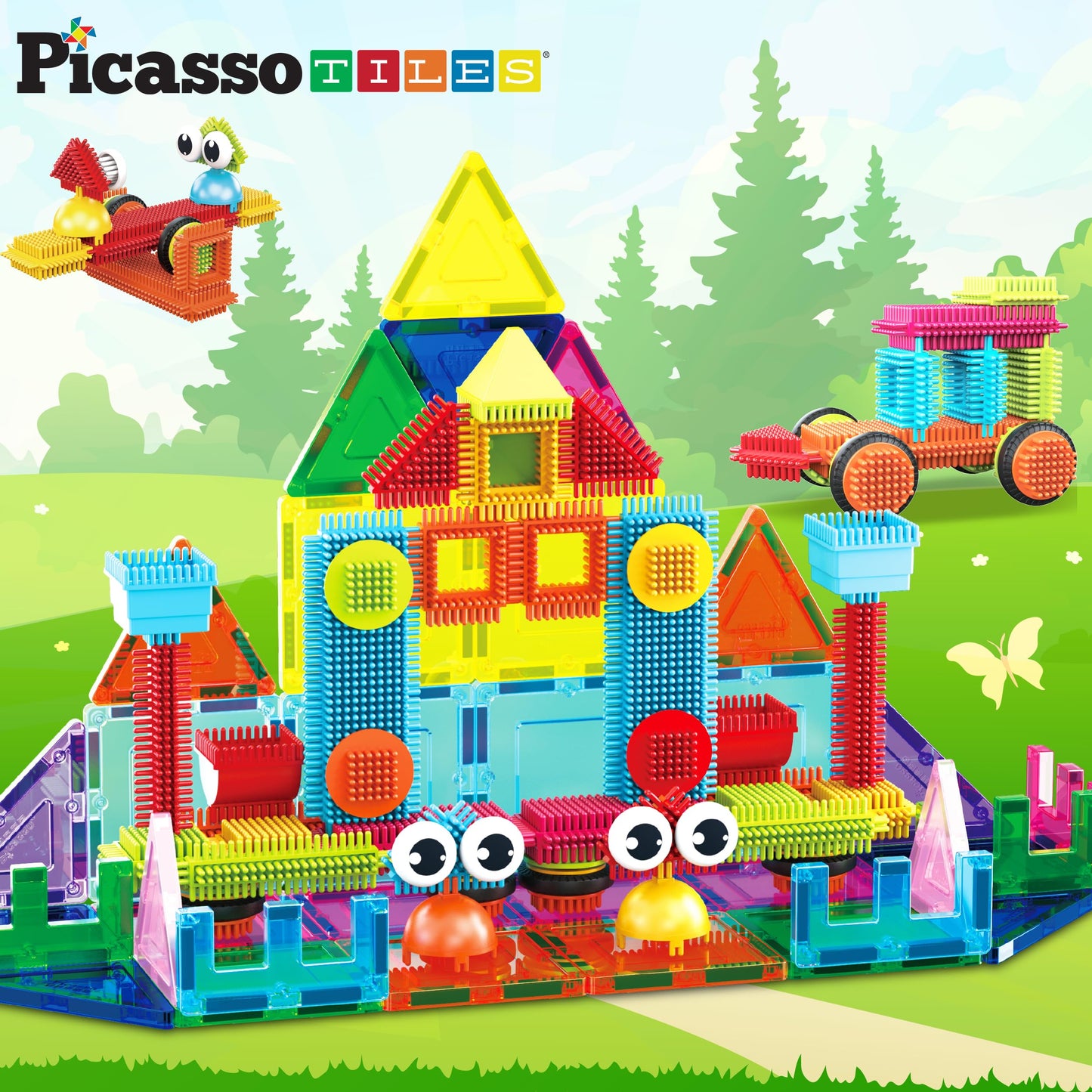 PicassoTiles Magnetic Tiles & Hedgehog 2-in-1 Set – STEM Building Toys for Ages 3+
