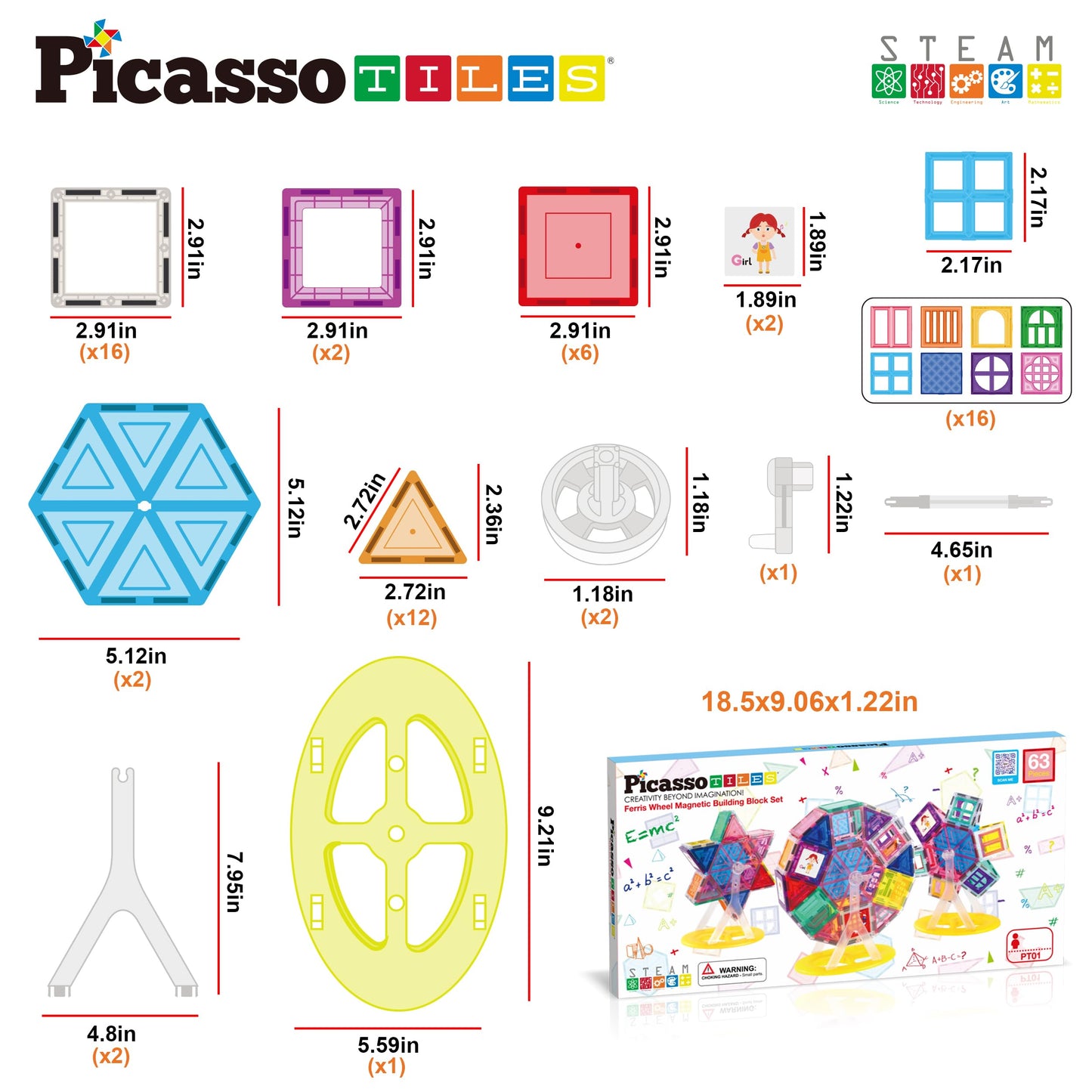 PicassoTiles Ferris Wheel Magnet Tile Set – 360° Rotating STEM Building Kit (Ages 3+)
