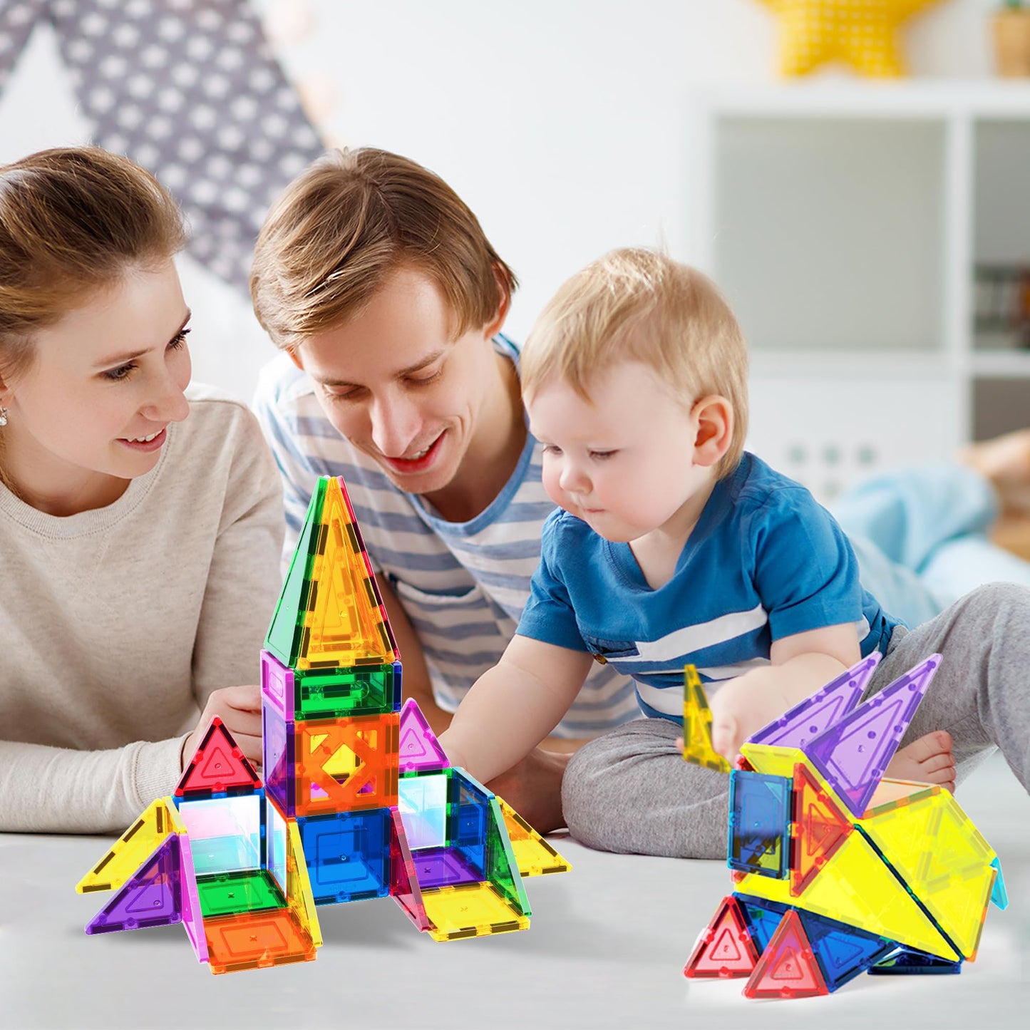 PicassoTiles PT152 Magnetic Tiles 152pcs – Mirror Theme STEM Building Toys for Kids