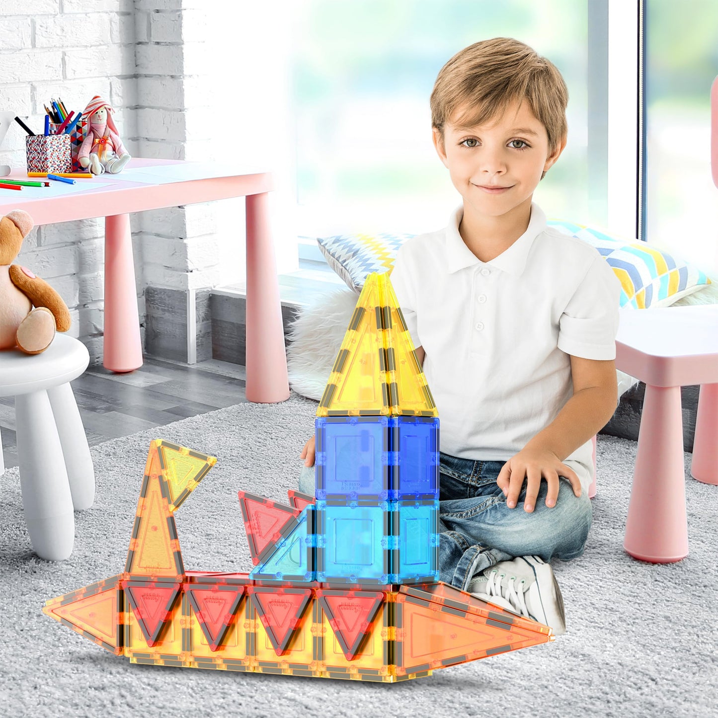 PicassoTiles 60-Piece Magnetic Tile Set | Clear 3D Building Blocks for Creative STEM Play