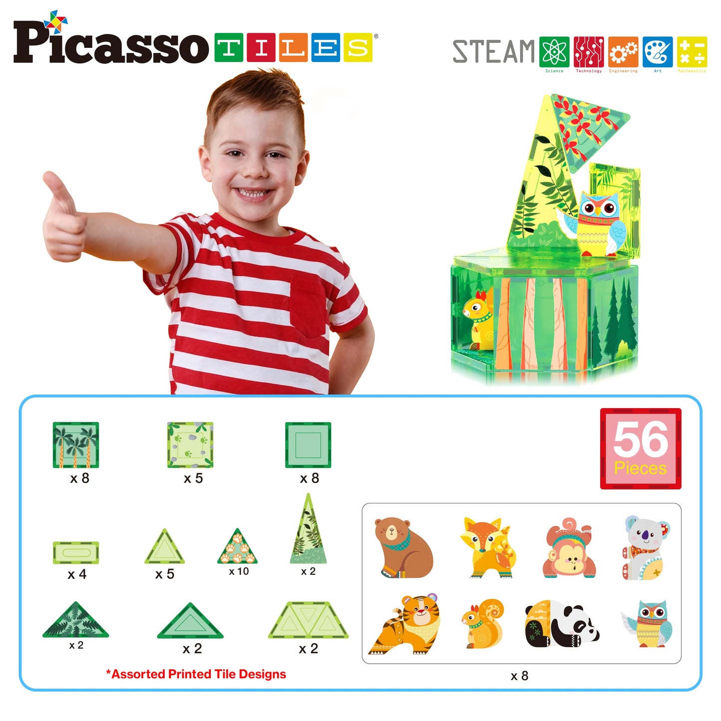 PicassoTiles Forest Animal Magnet Tile Set with 8 Figures – STEM Learning Toy PTQ16