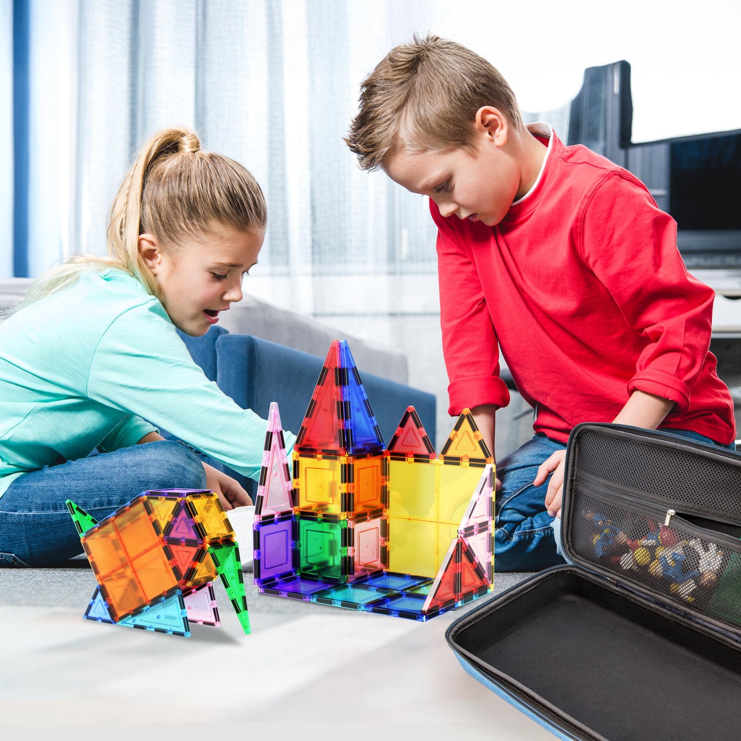 PicassoTiles Magnetic Tiles 101pcs – STEM Toy Set with Carry Case for Kids 3+