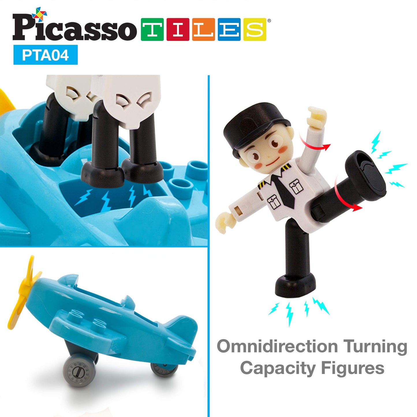 PicassoTiles Magnetic Figures 4-Piece Aircraft Expansion Pack – Educational Building Toy Set