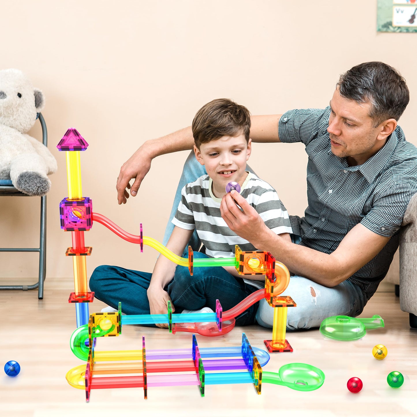 PicassoTiles 8pc Marbles – Magnetic Track Tiles STEM Toy for Kids 3+