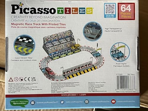 PicassoTiles Magnetic Race Track Set with 2 Trucks – STEM Building Toy PTQ05 | Kids 3+
