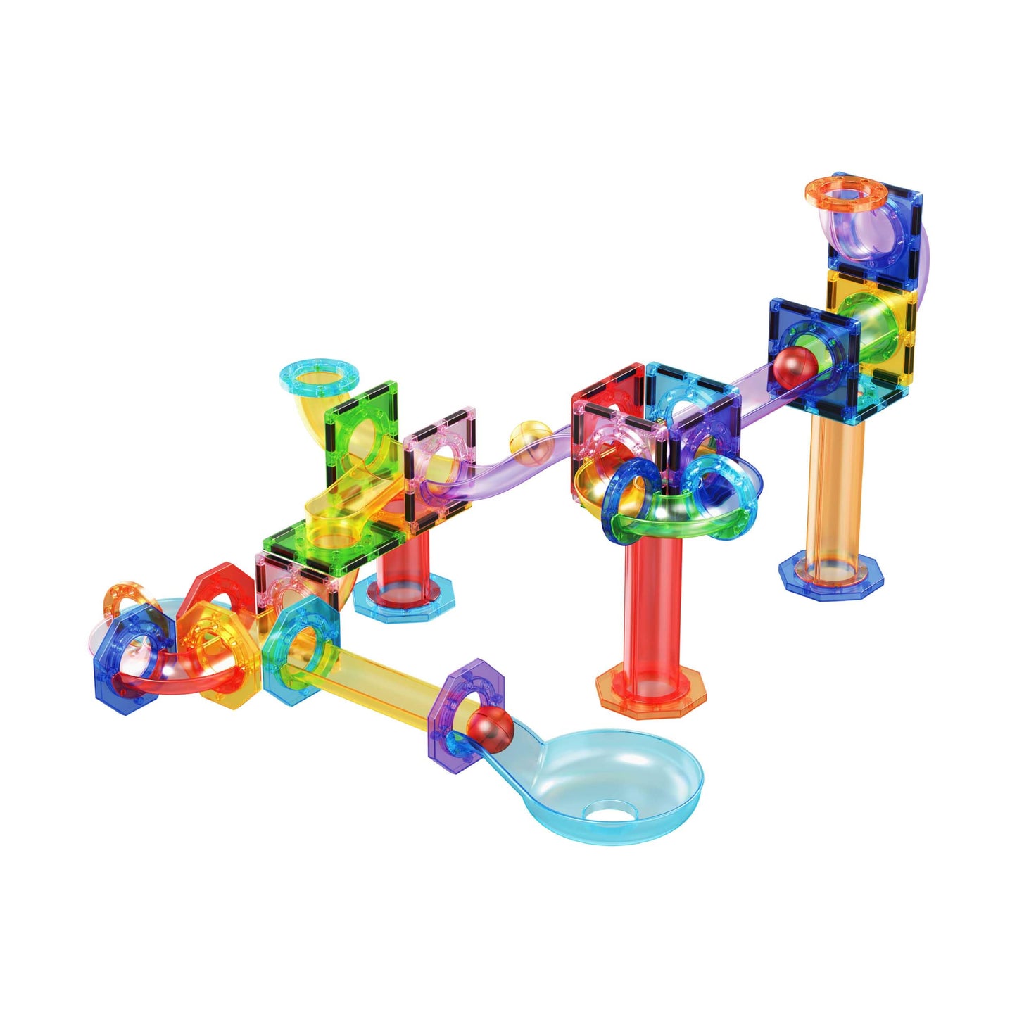 PicassoTiles Marble Run 60-Piece Race Track – Magnetic STEM Building Tiles Set PTG60