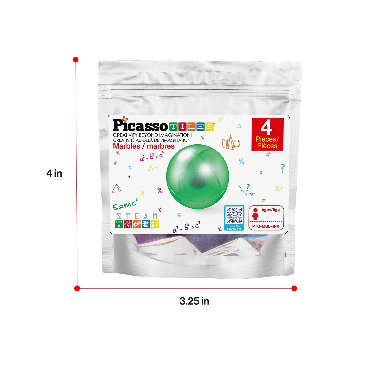 PicassoTiles 4pc Marbles for Magnetic Block Tiles – Marble Run & STEM Building Toy for Ages 3+