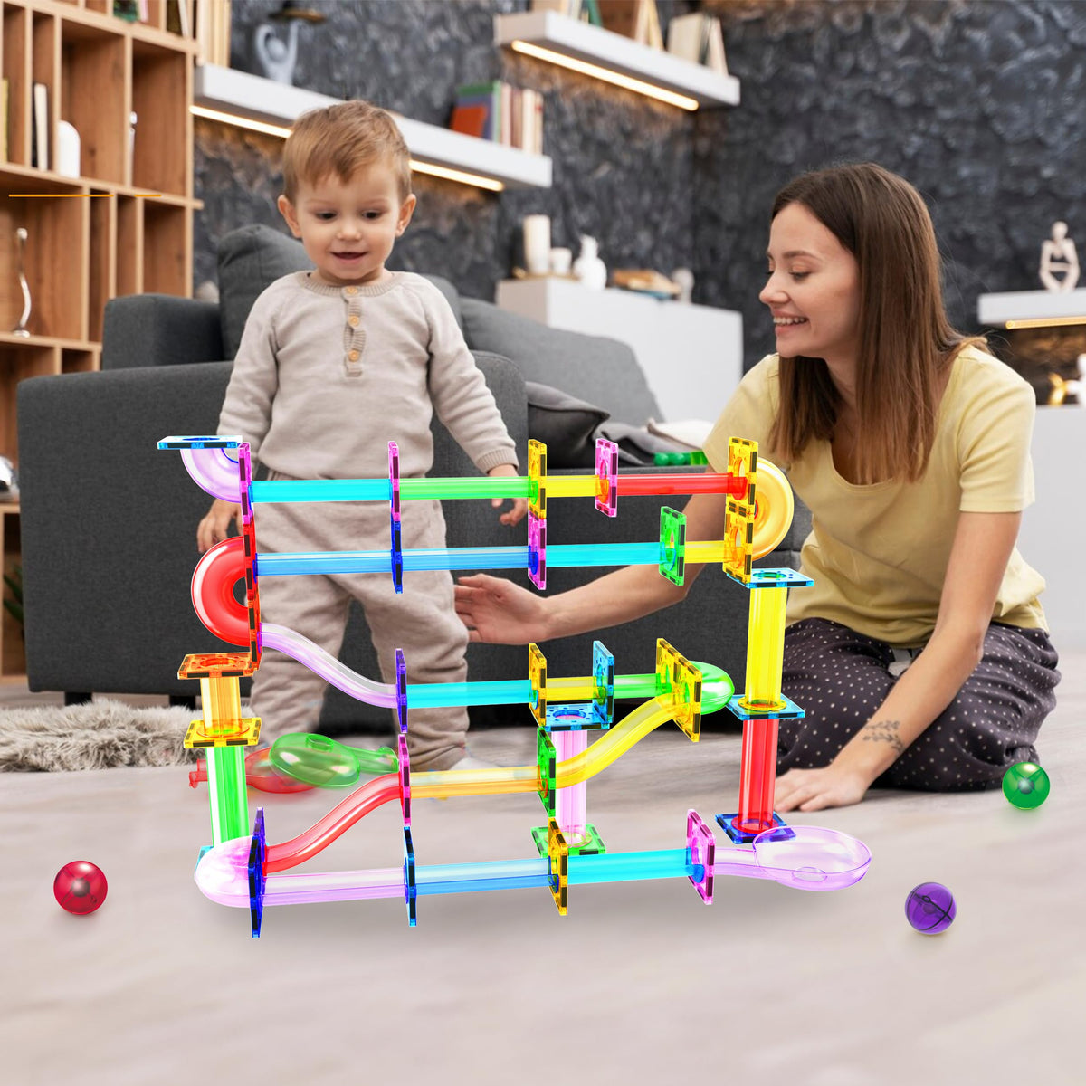 PicassoTiles 4pc Marbles for Magnetic Block Tiles – Marble Run & STEM Building Toy for Ages 3+