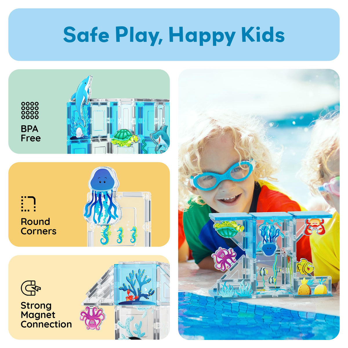 PicassoTiles 8 Marine Animal Magnetic Action Figures – Magnetic Tile Accessory Playset for STEM Learning | Ages 3+