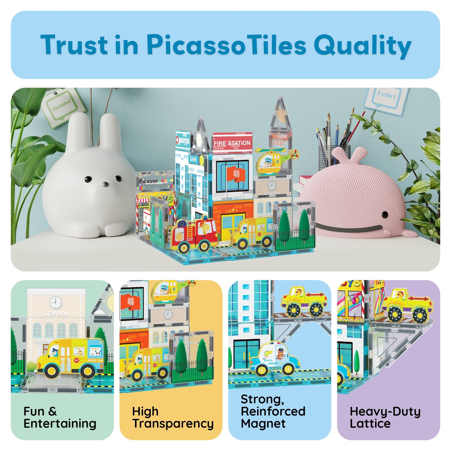 PicassoTiles Metro City Hospital Magnetic Tile Set – 50-Piece STEM Toy for Kids 3+