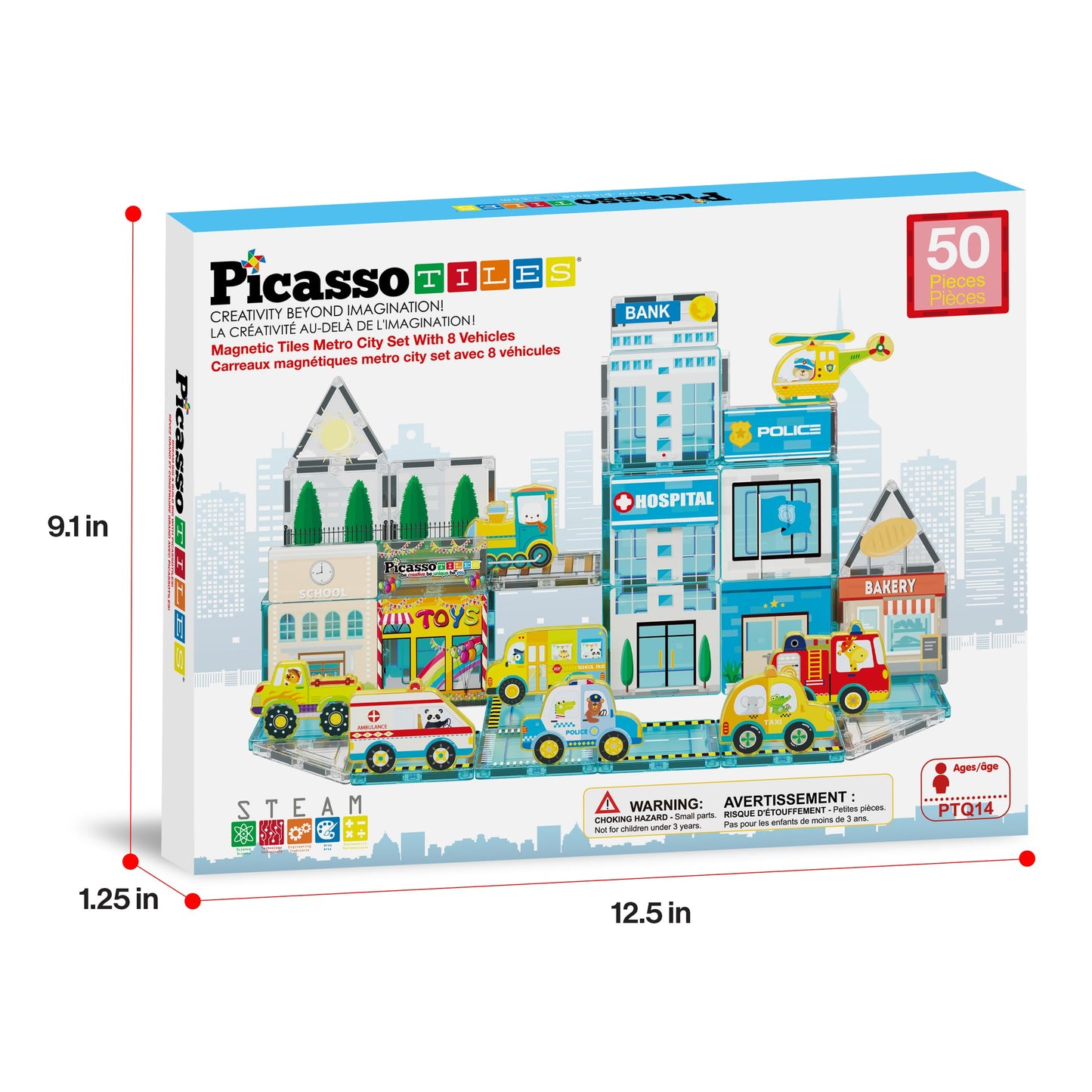 PicassoTiles Metro City Hospital Magnetic Tile Set – 50-Piece STEM Toy for Kids 3+