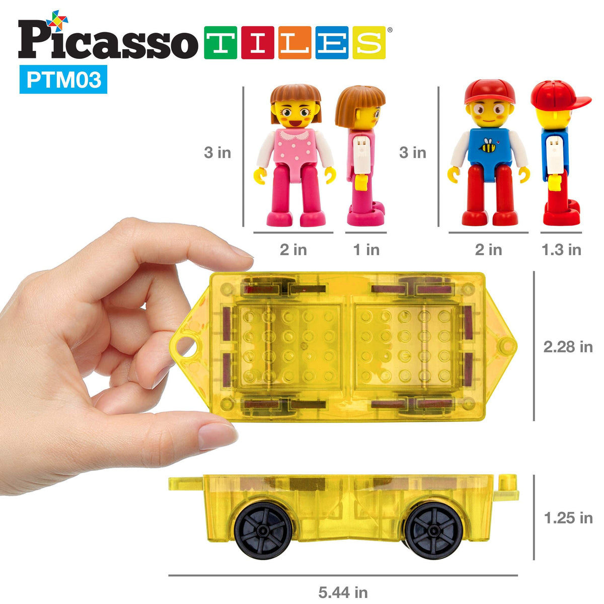 PicassoTiles Mini Magnetic Car Expansion Set – STEM Toy with Figures for Kids 3+