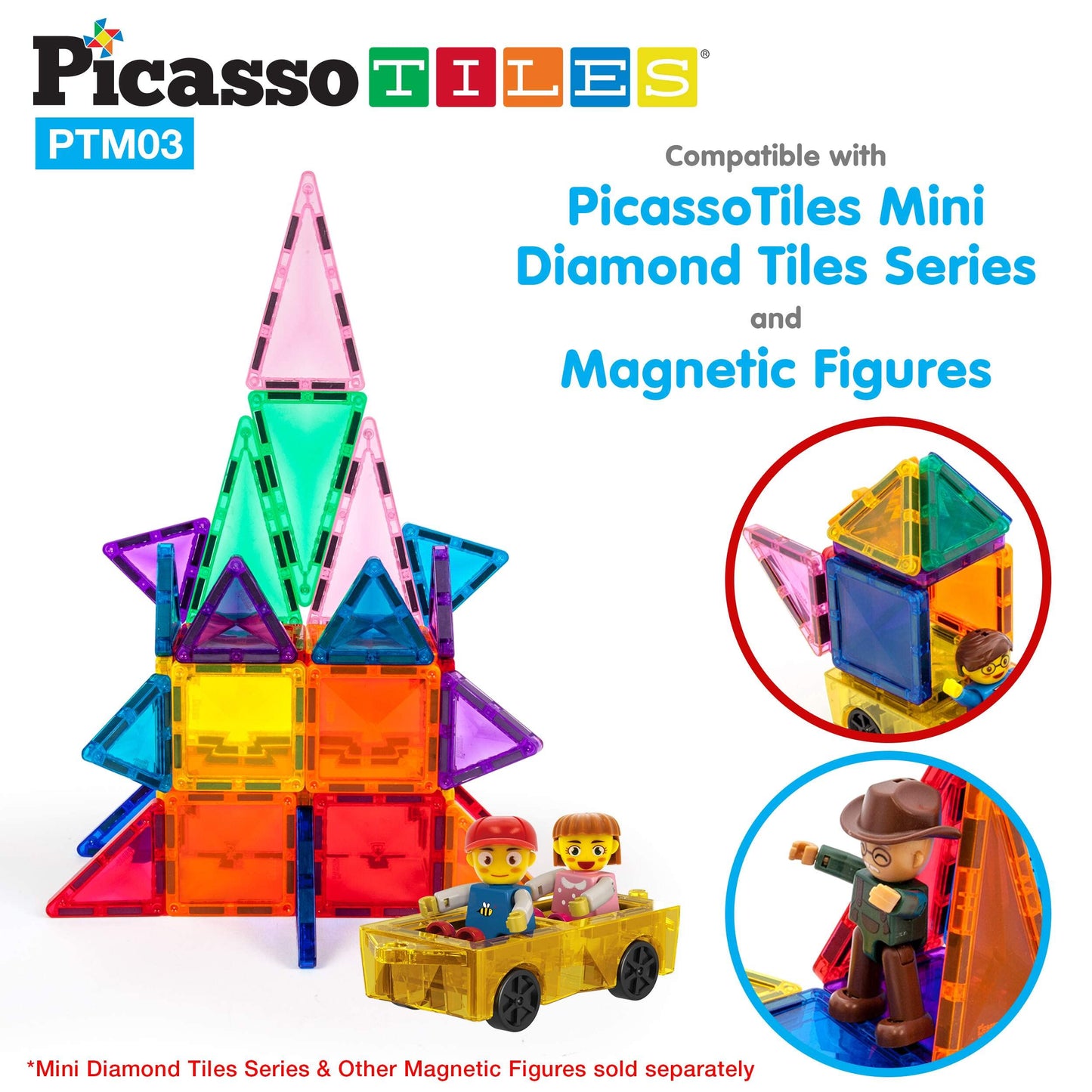 PicassoTiles Mini Magnetic Car Expansion Set – STEM Toy with Figures for Kids 3+