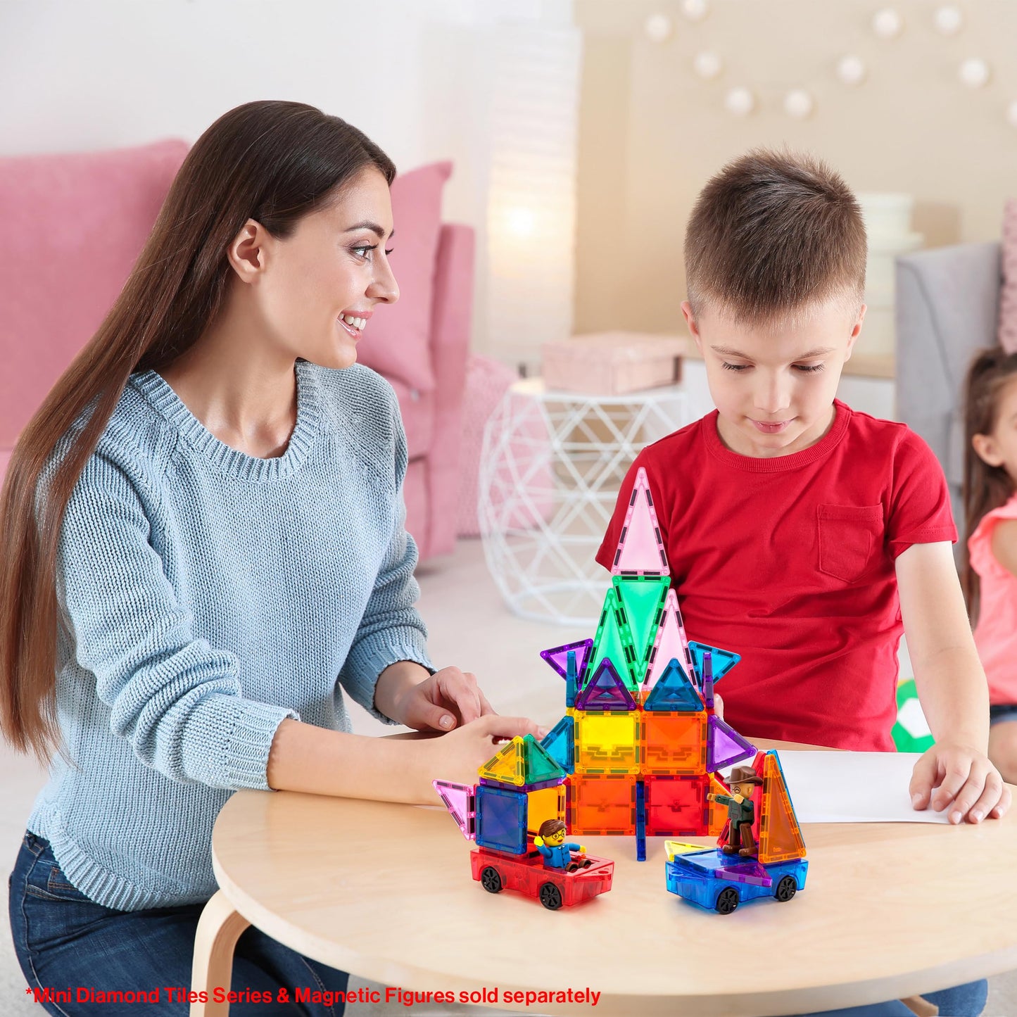 PicassoTiles 2-Piece Car Mini Truck – Magnetic Tiles STEM Toy for Kids 3+