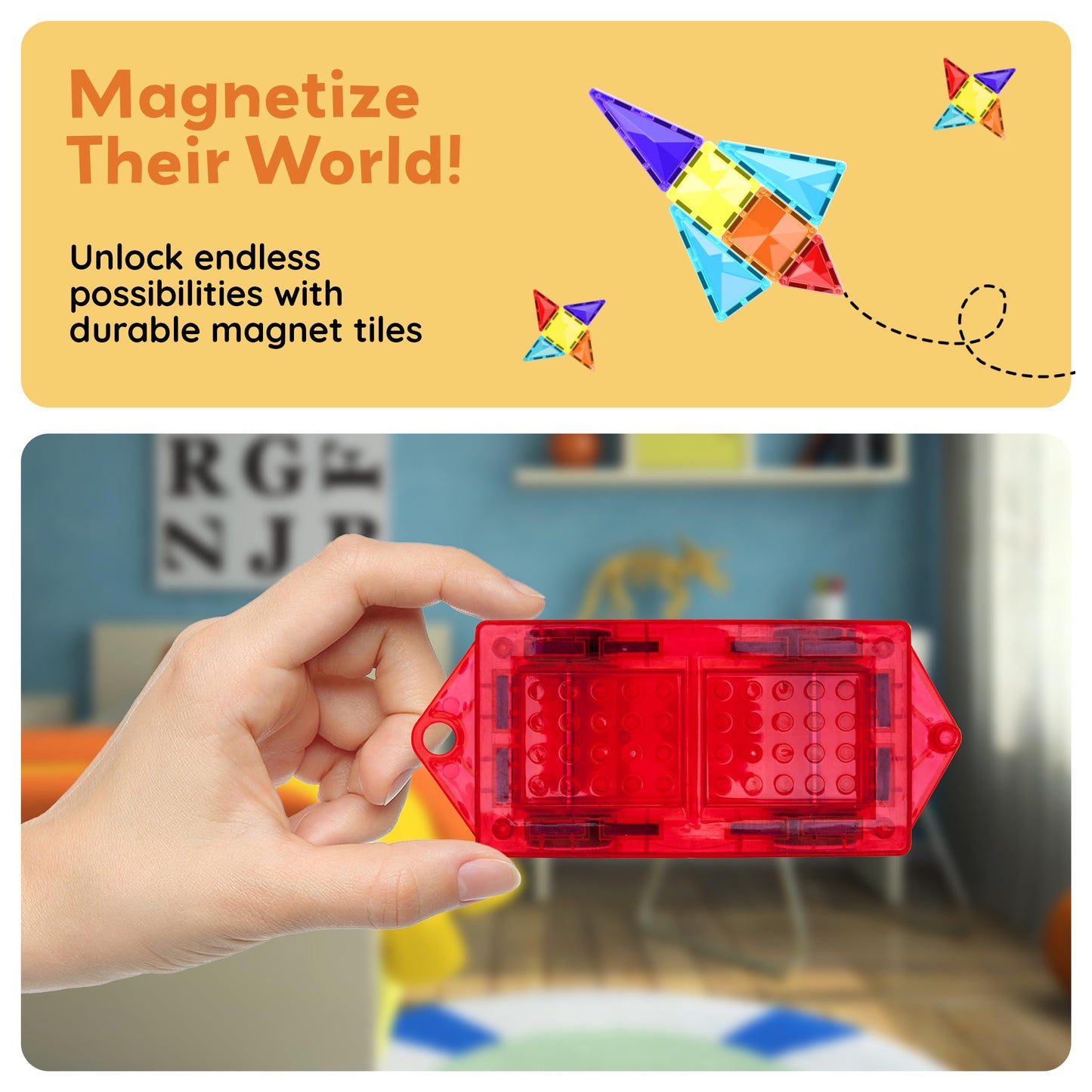 PicassoTiles 2-Piece Car Mini Truck – Magnetic Tiles STEM Toy for Kids 3+
