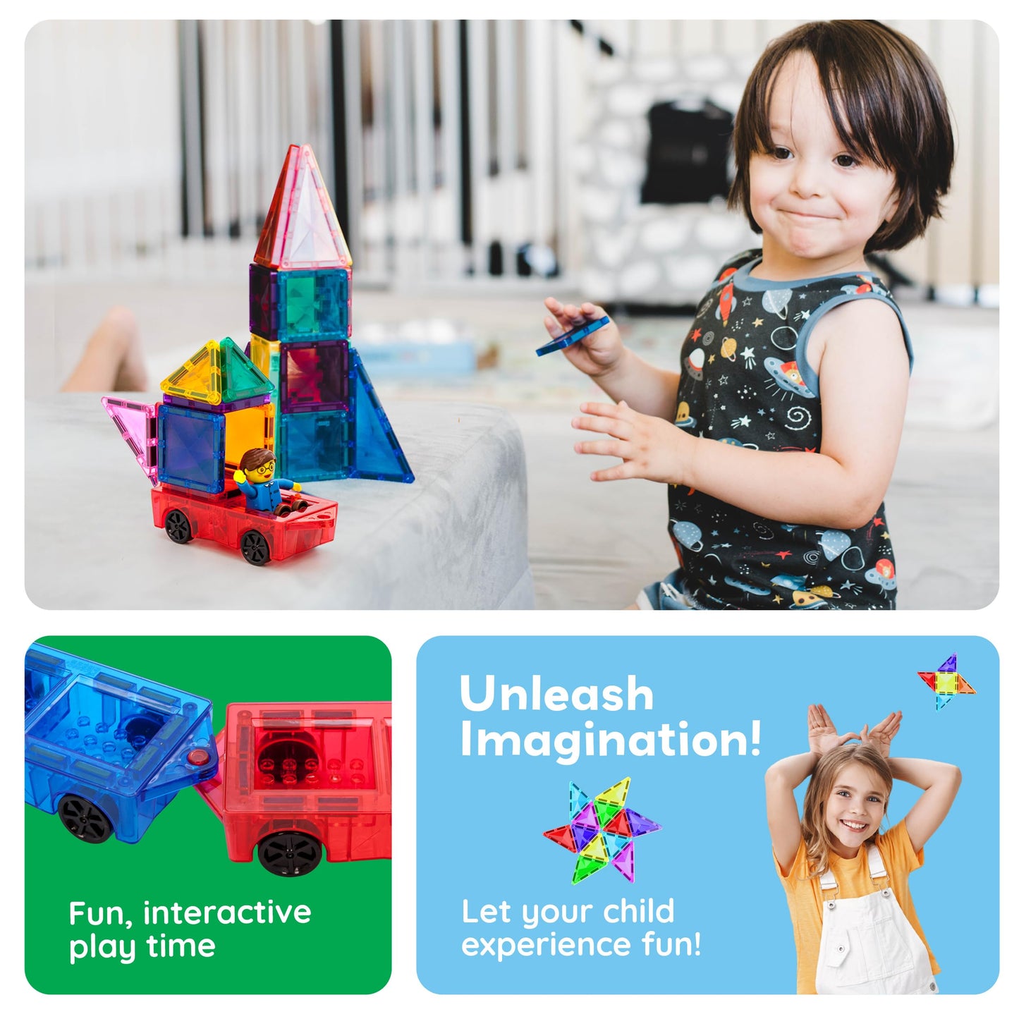 PicassoTiles 2-Piece Car Mini Truck – Magnetic Tiles STEM Toy for Kids 3+