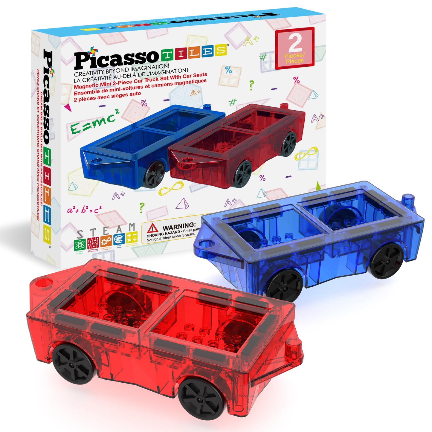 PicassoTiles 2-Piece Car Mini Truck – Magnetic Tiles STEM Toy for Kids 3+