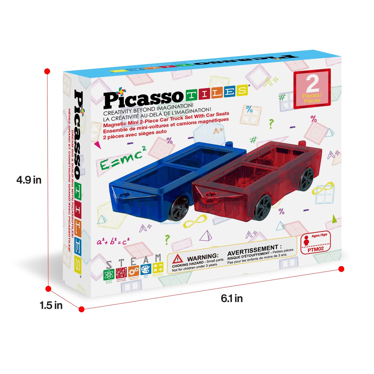 PicassoTiles 2-Piece Car Mini Truck – Magnetic Tiles STEM Toy for Kids 3+