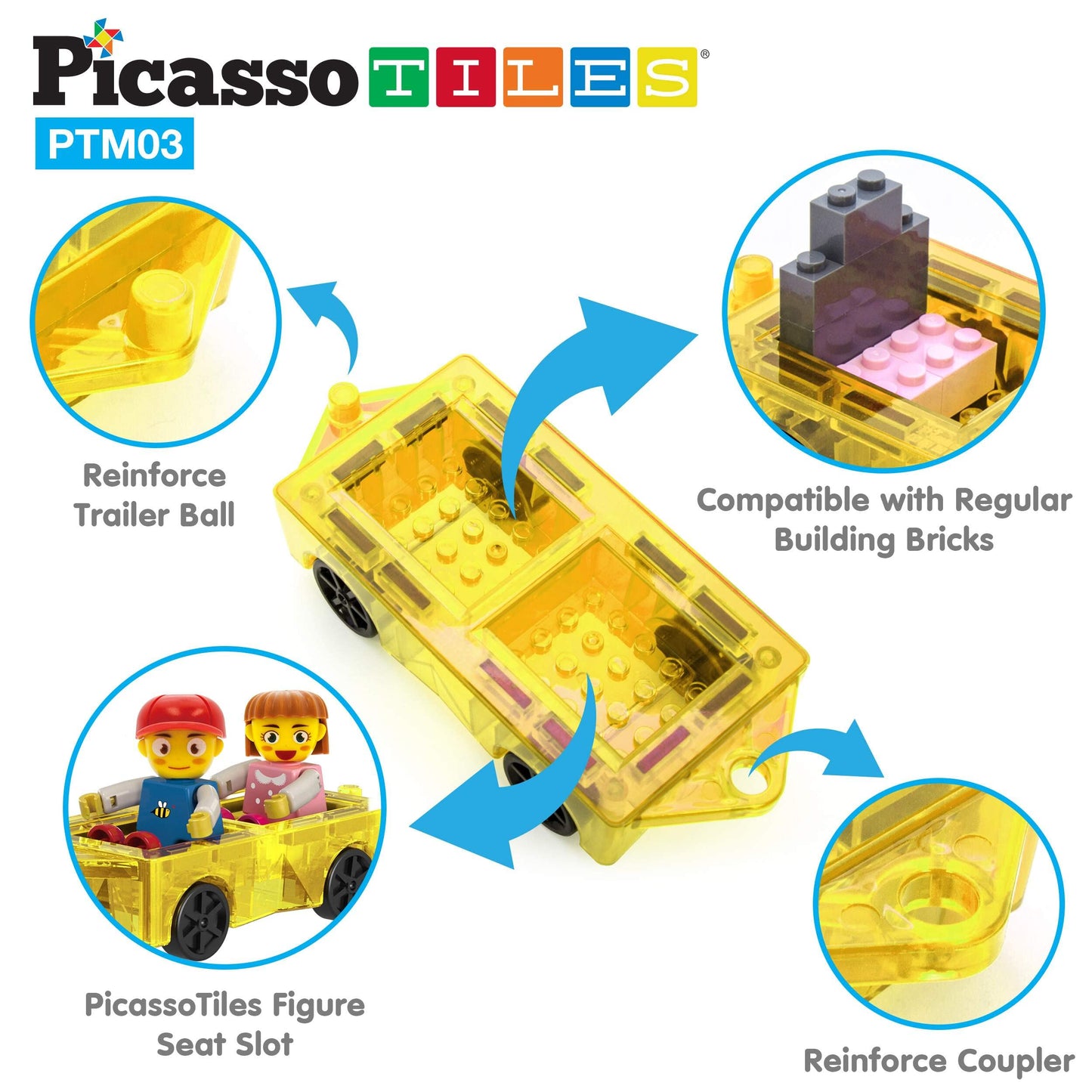 PicassoTiles Mini Magnetic Car Expansion Set – STEM Toy with Figures for Kids 3+