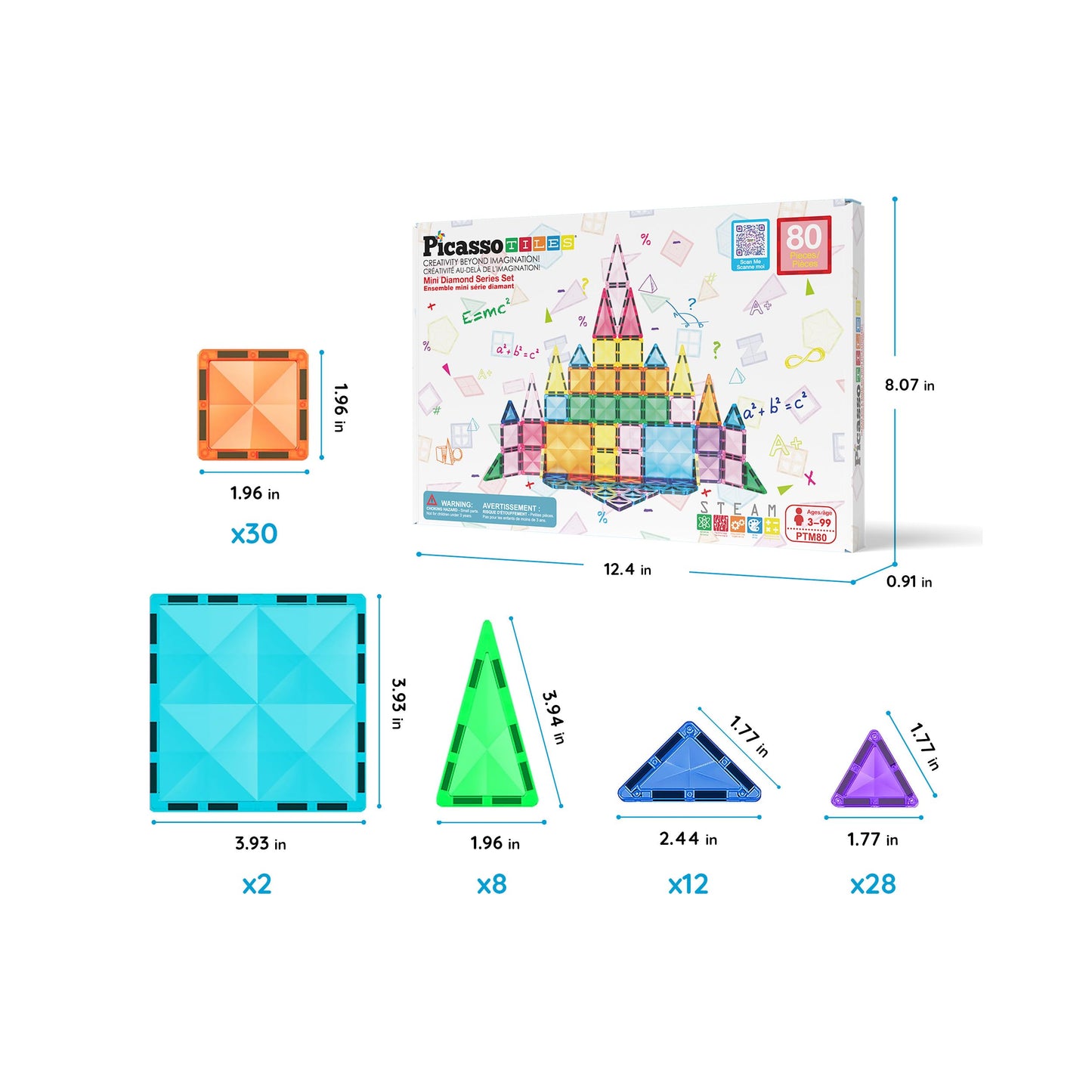 PicassoTiles 80pc Mini Travel Magnetic Tiles – On-the-Go STEM Building Kit