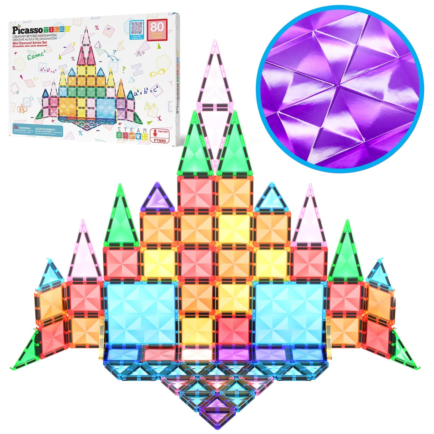 PicassoTiles 80pc Mini Travel Magnetic Tiles – On-the-Go STEM Building Kit