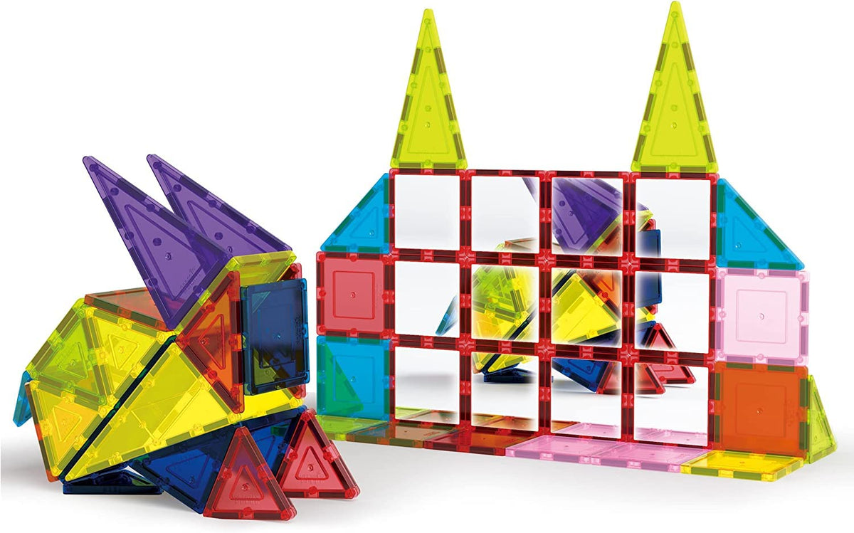 PicassoTiles Mirror Magnetic Building Tiles - 12-Piece Expansion Set for 3+ | Educational Magnetic Tiles